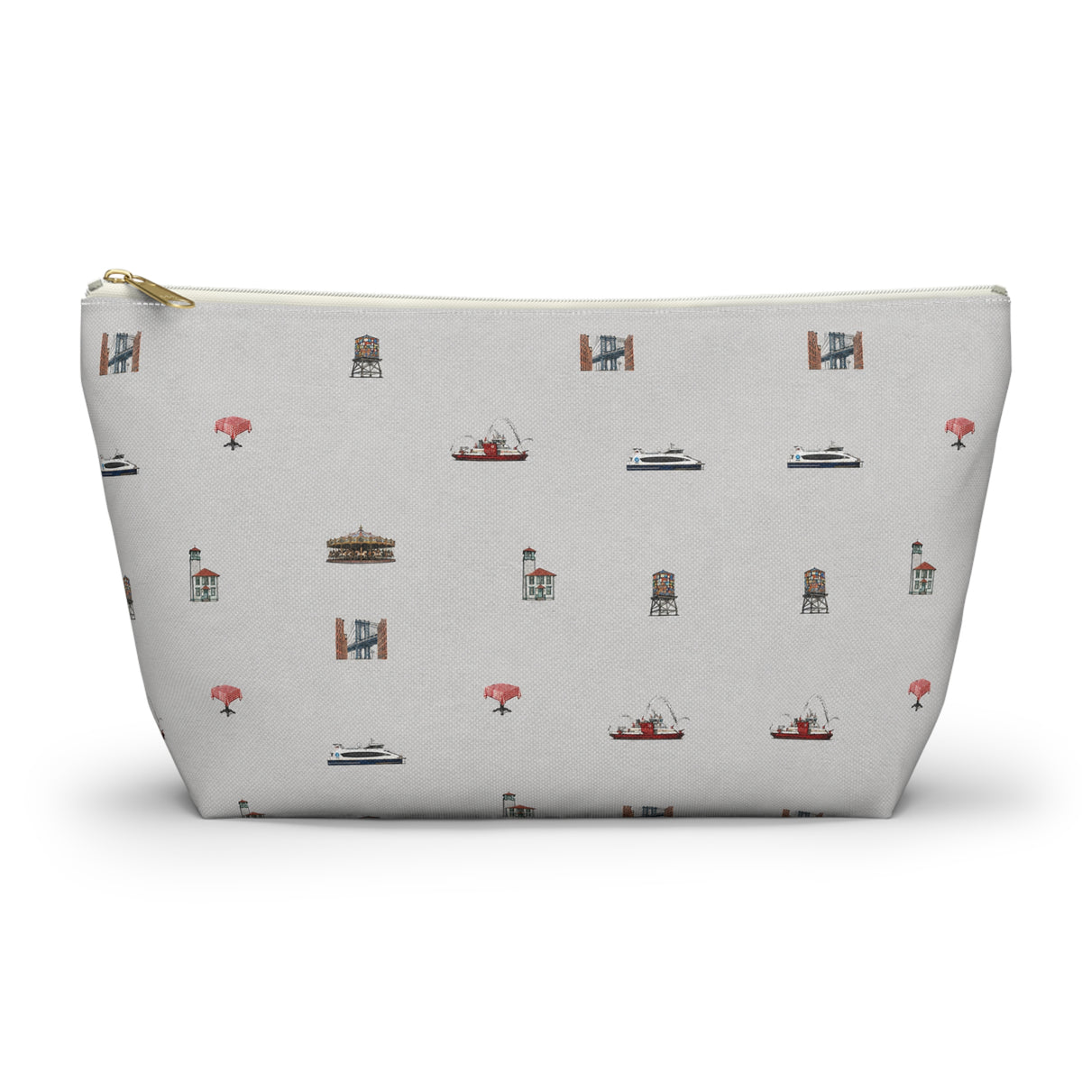 Icons of DUMBO Large Heather Gray Accessory Pouch — T-Bottom Makeup Bag