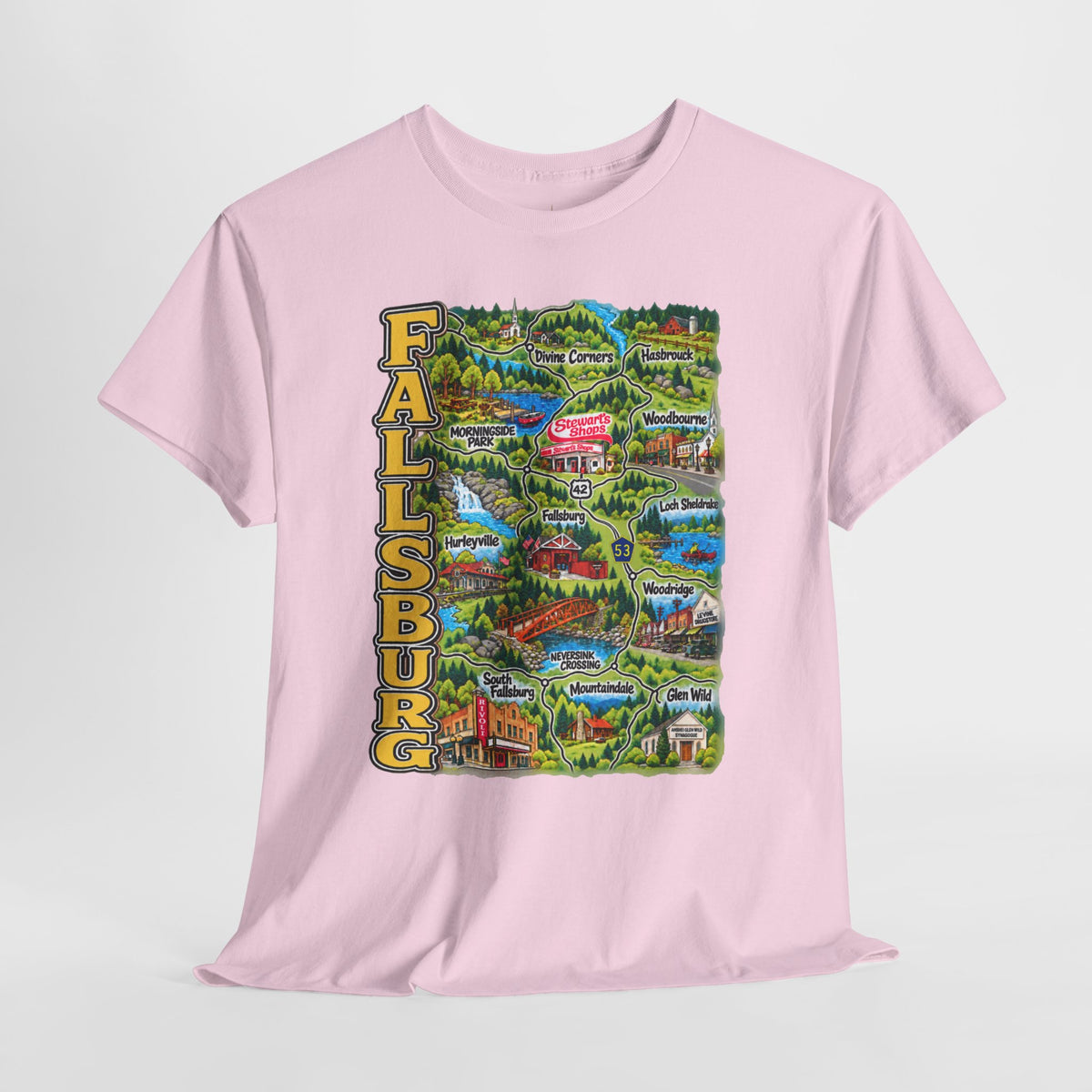 Fallsburg, NY Map T-Shirt  Catskills Upstate New York Tee