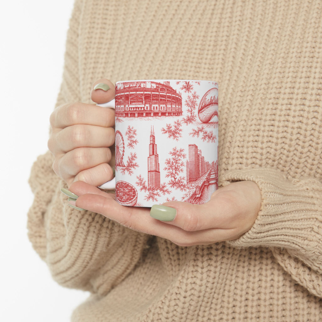 Chicago Red Toile de Jouy Ceramic Mug (11oz)