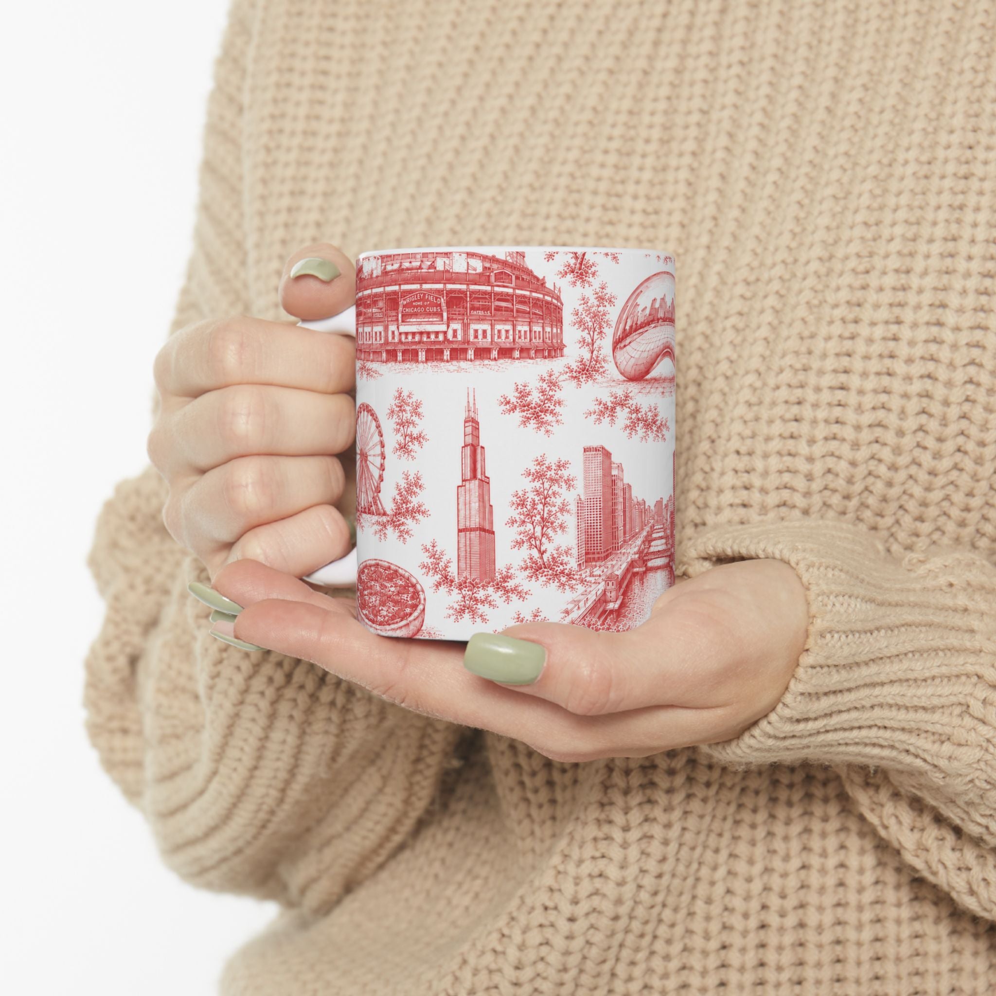 Chicago Red Toile de Jouy Ceramic Mug (11oz)