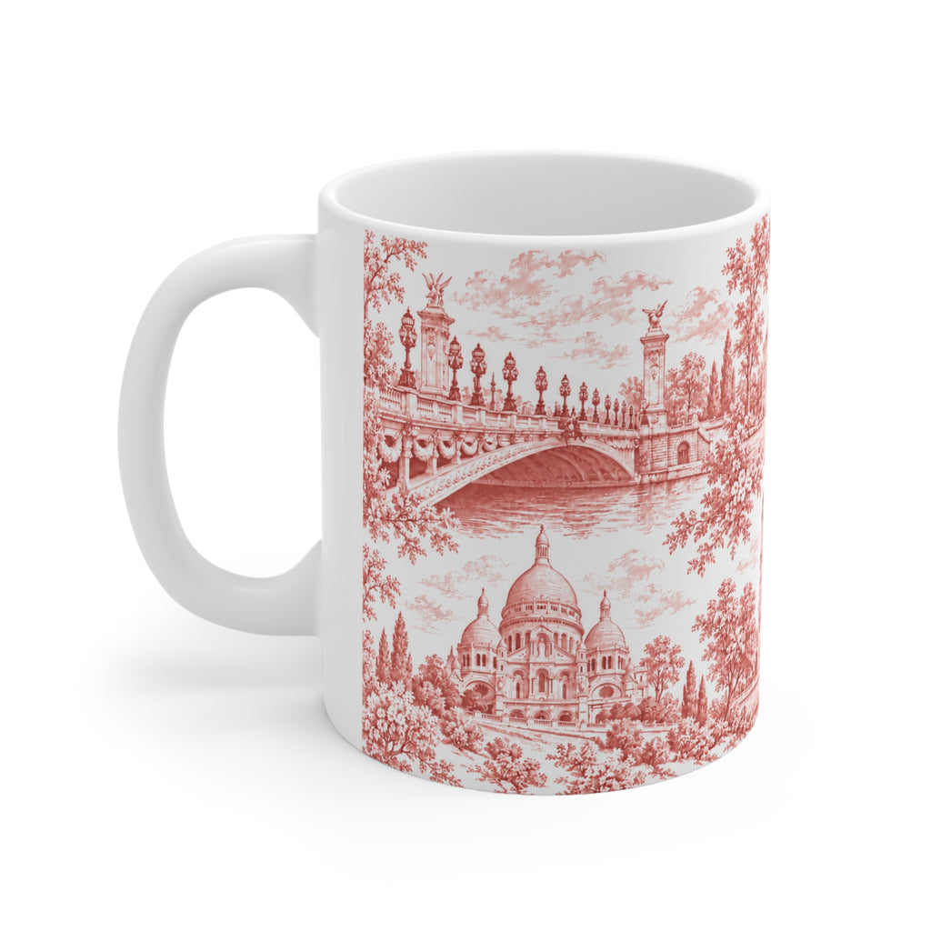 Paris Red Toile de Jouy Ceramic Mug —  (11oz; Ships from Europe)
