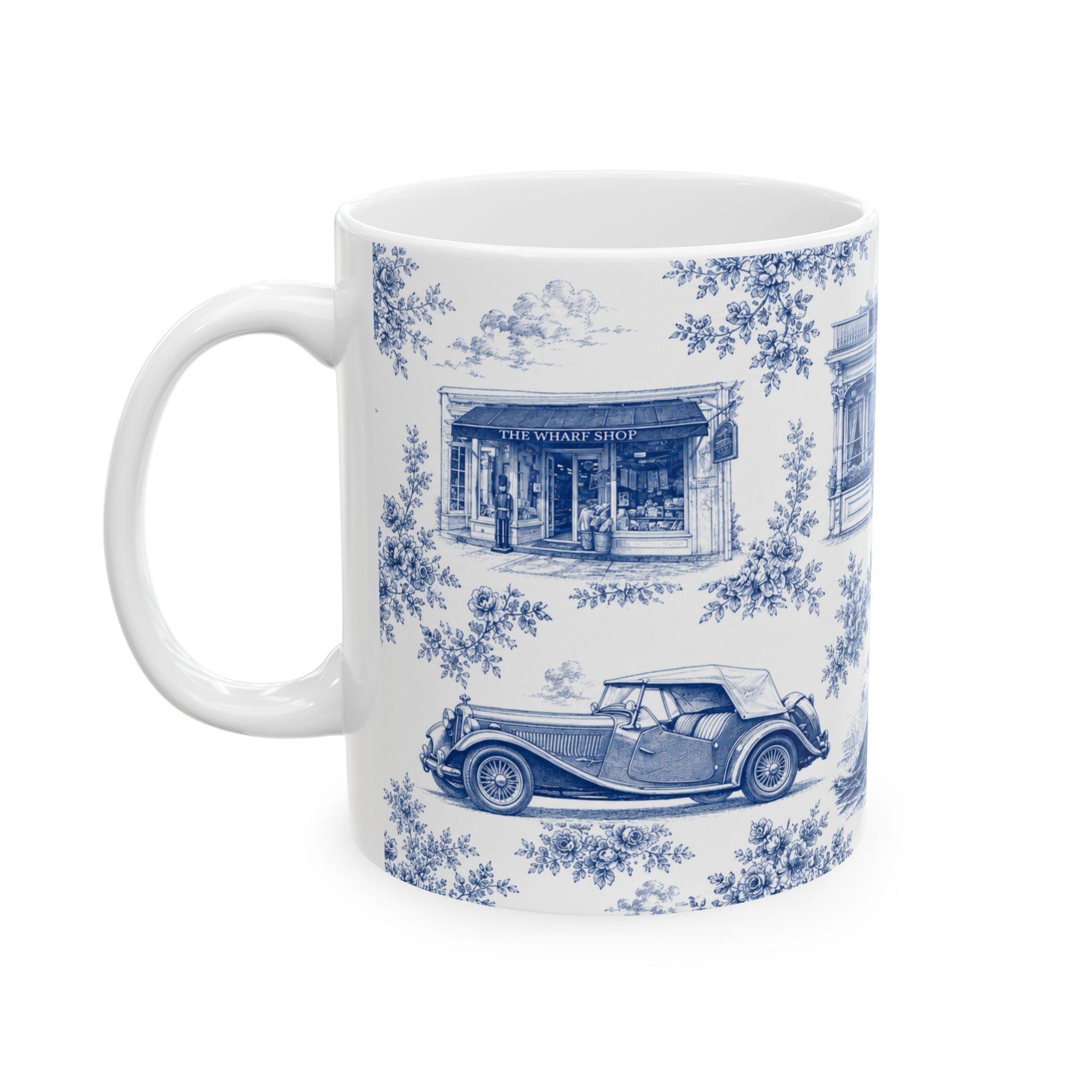 Sag Harbor Blue Toile de Jouy Mug | Hamptons Chinoiserie Ceramic Coffee Cup