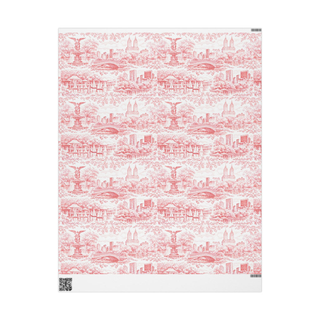 Central Park Red Toile NYC Wrapping Paper | New York City Scenic Toile Pattern Roll