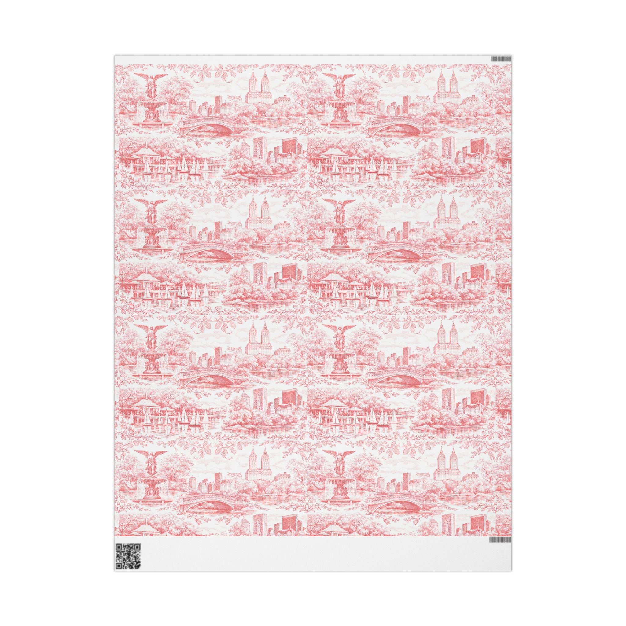 Central Park Red Toile NYC Wrapping Paper | New York City Scenic Toile Pattern Roll