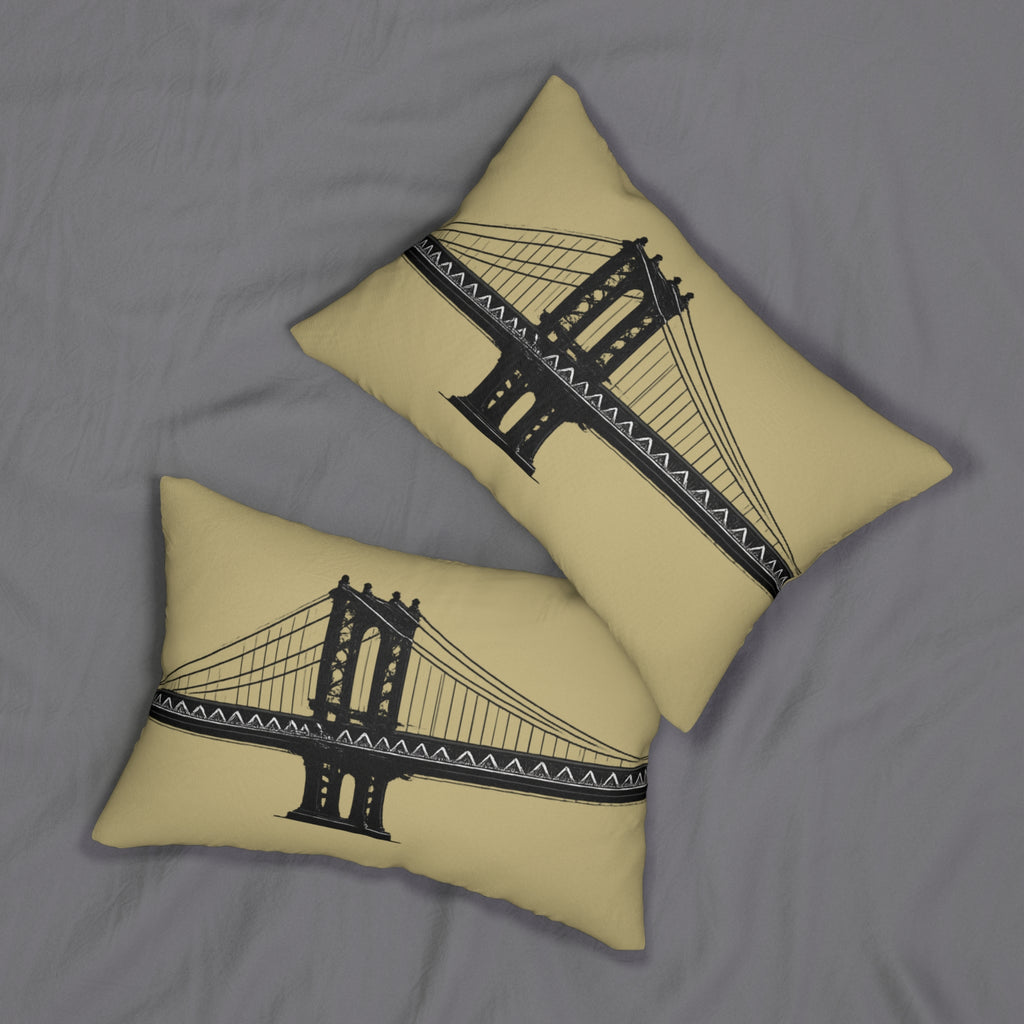 Manhattan Bridge Silhouette Lumbar Pillow — Neutral Cityscape Decorative Pillow