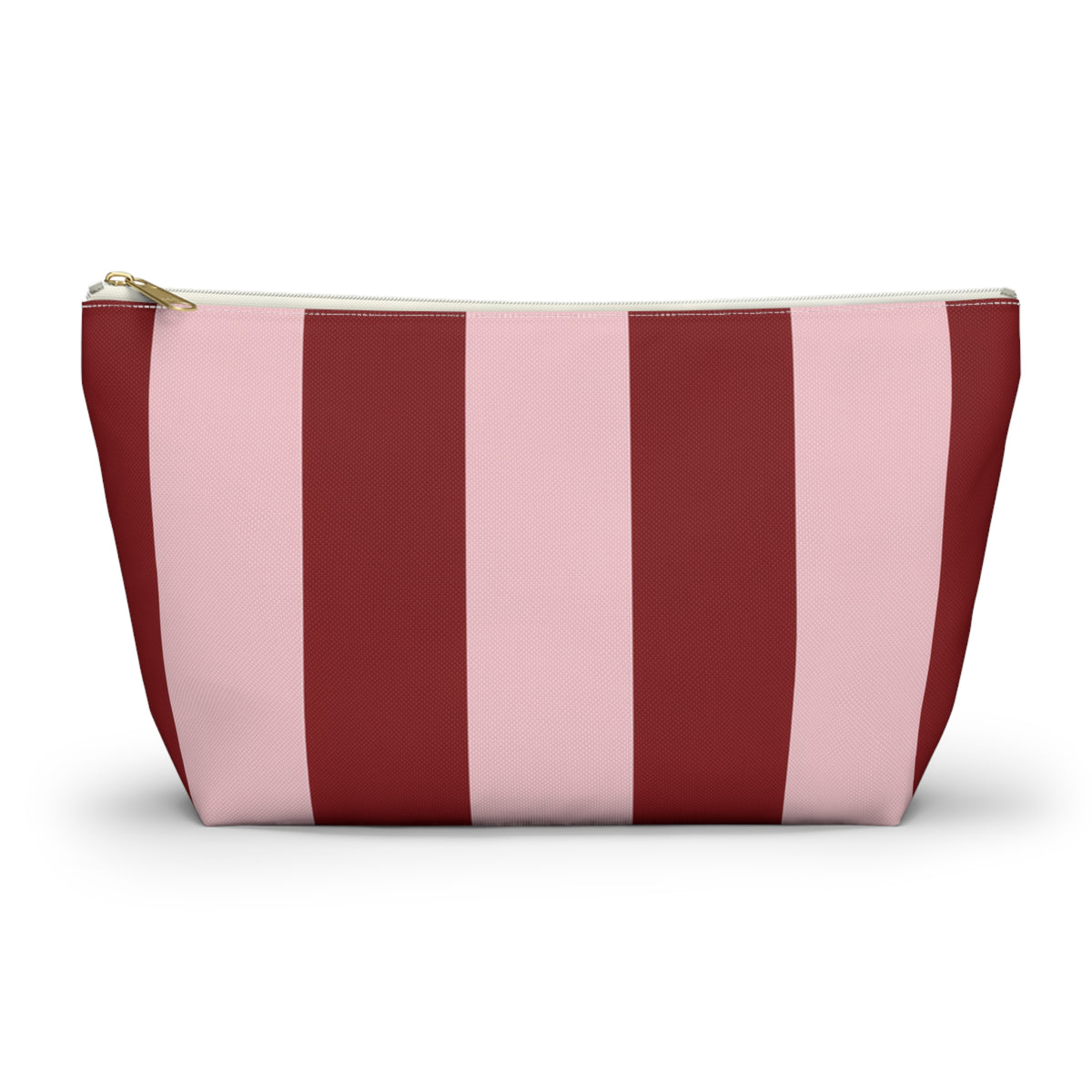 Customizable Striped Accessory Pouch — Pink & Red T-Bottom Makeup Bag