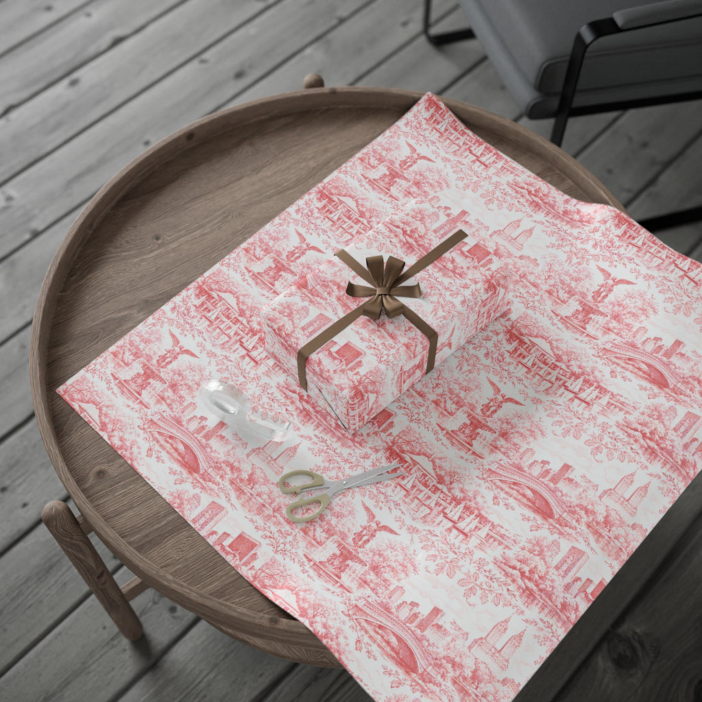 Central Park Red Toile NYC Wrapping Paper | New York City Scenic Toile Pattern Roll