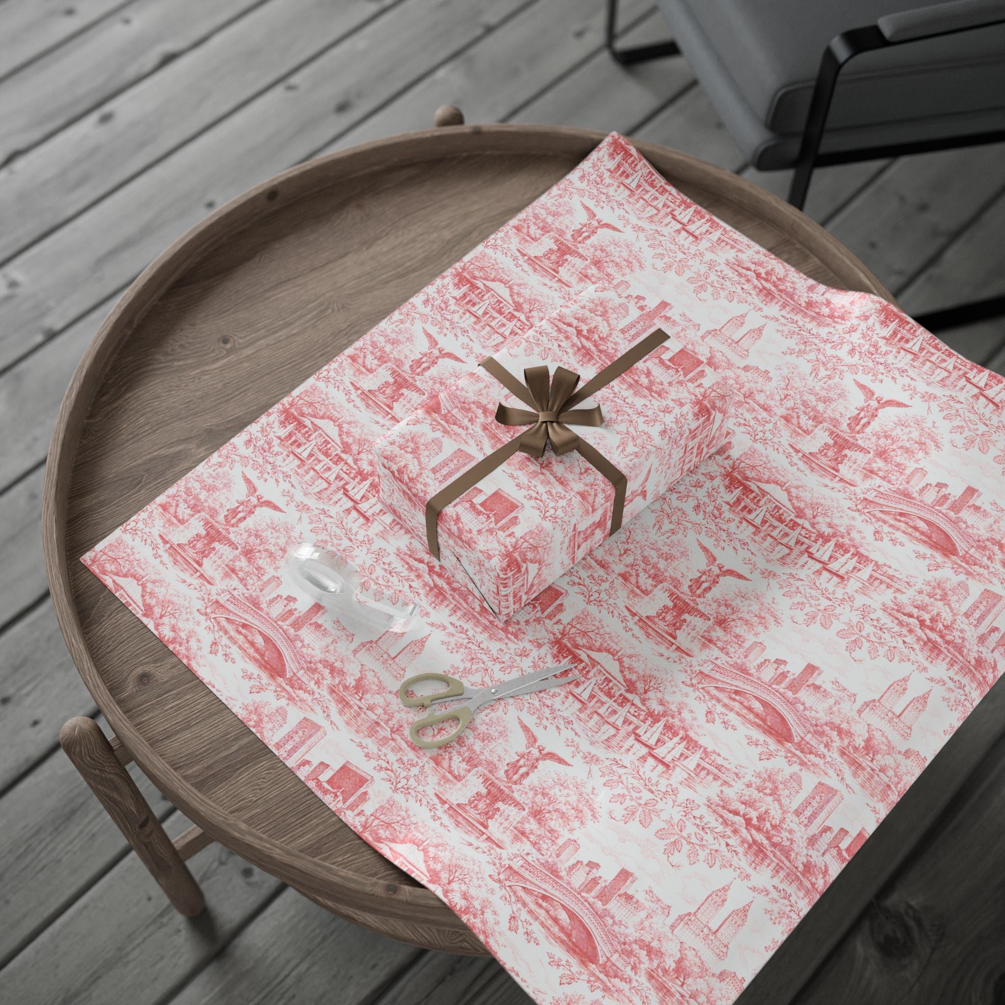 Central Park Red Toile NYC Wrapping Paper | New York City Scenic Toile Pattern Roll