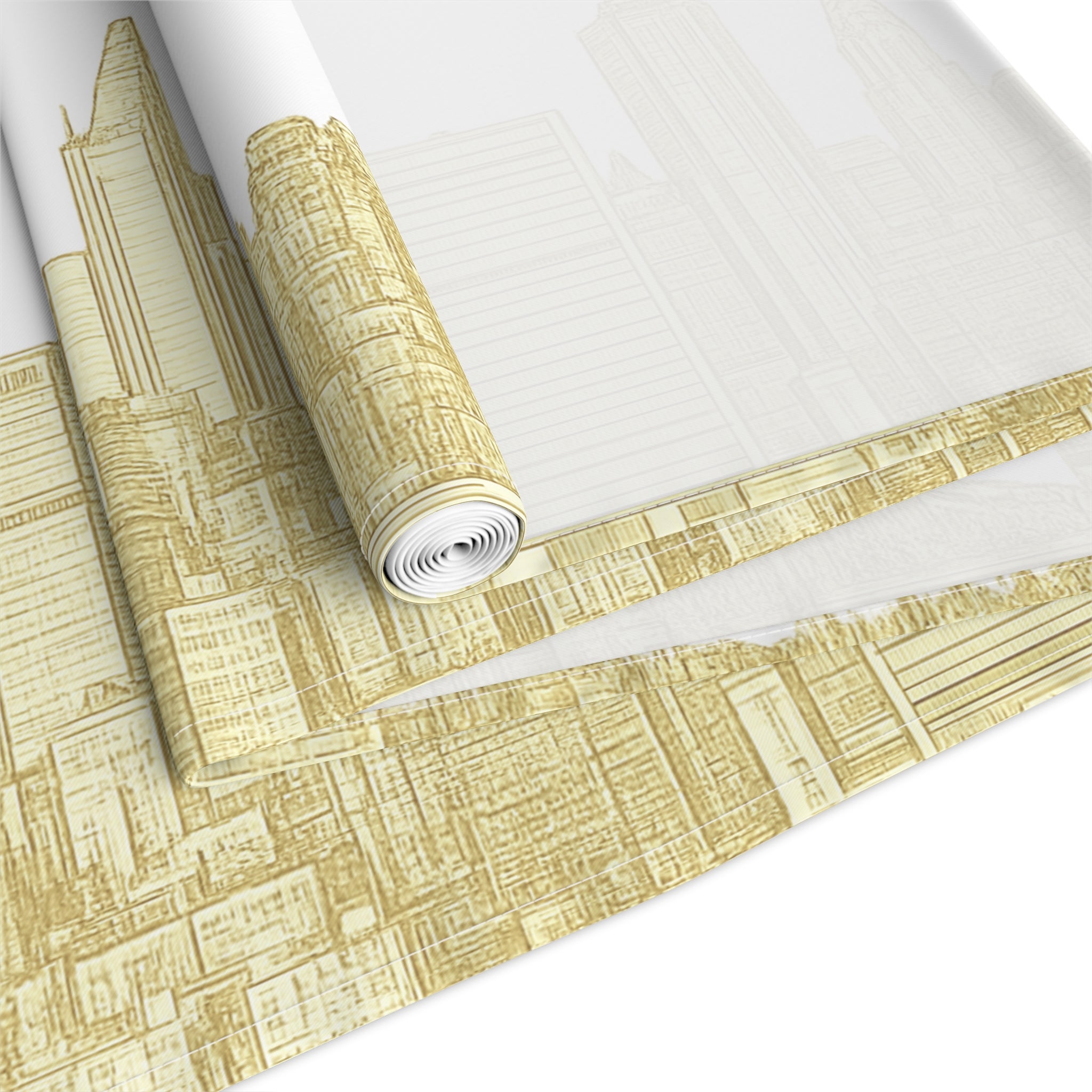 Gold Midtown New York City Skyline Table Runner — NYC Manhattan Cityscape Table Decor for Modern Dining