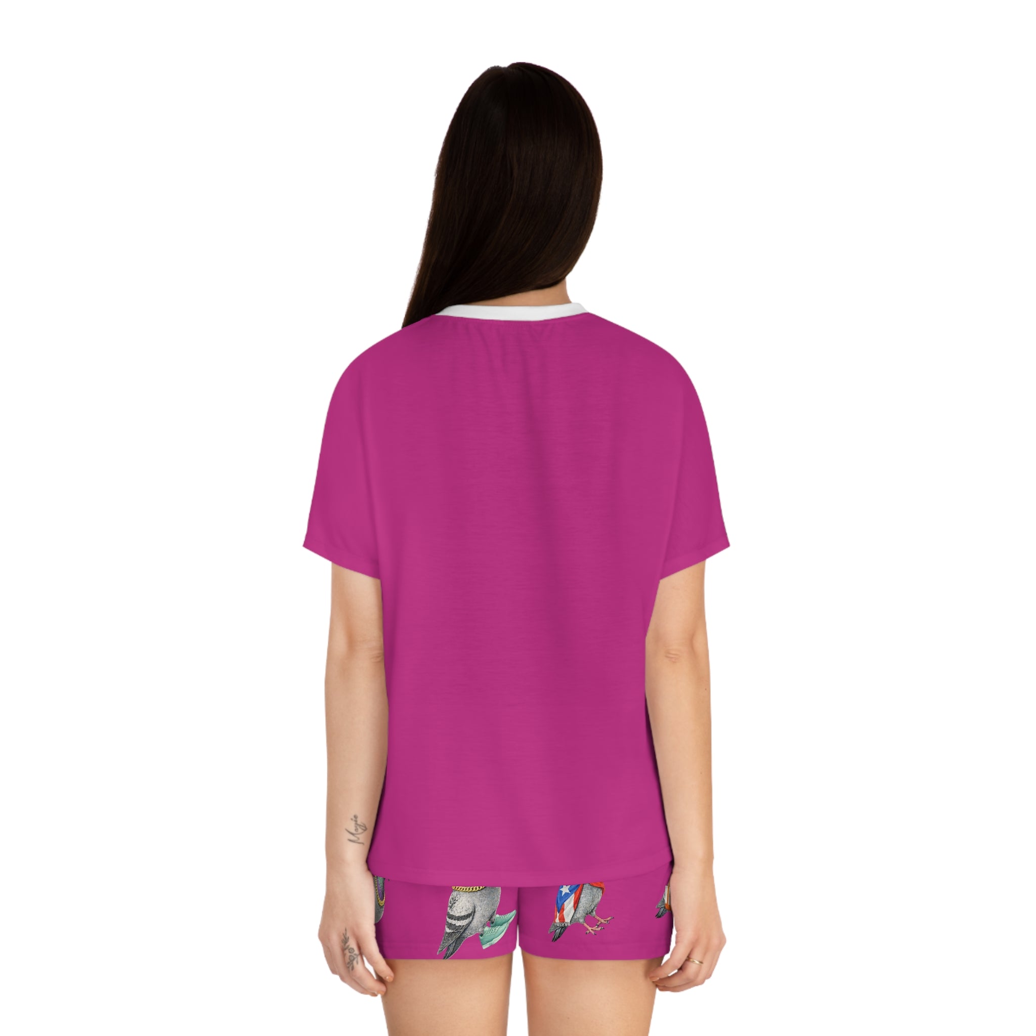 Conjunto de pijama corto con estampado de palomas rosas de Nueva York | Pijamas con estampado de amantes de las aves de Nueva York Ropa de dormir cómoda