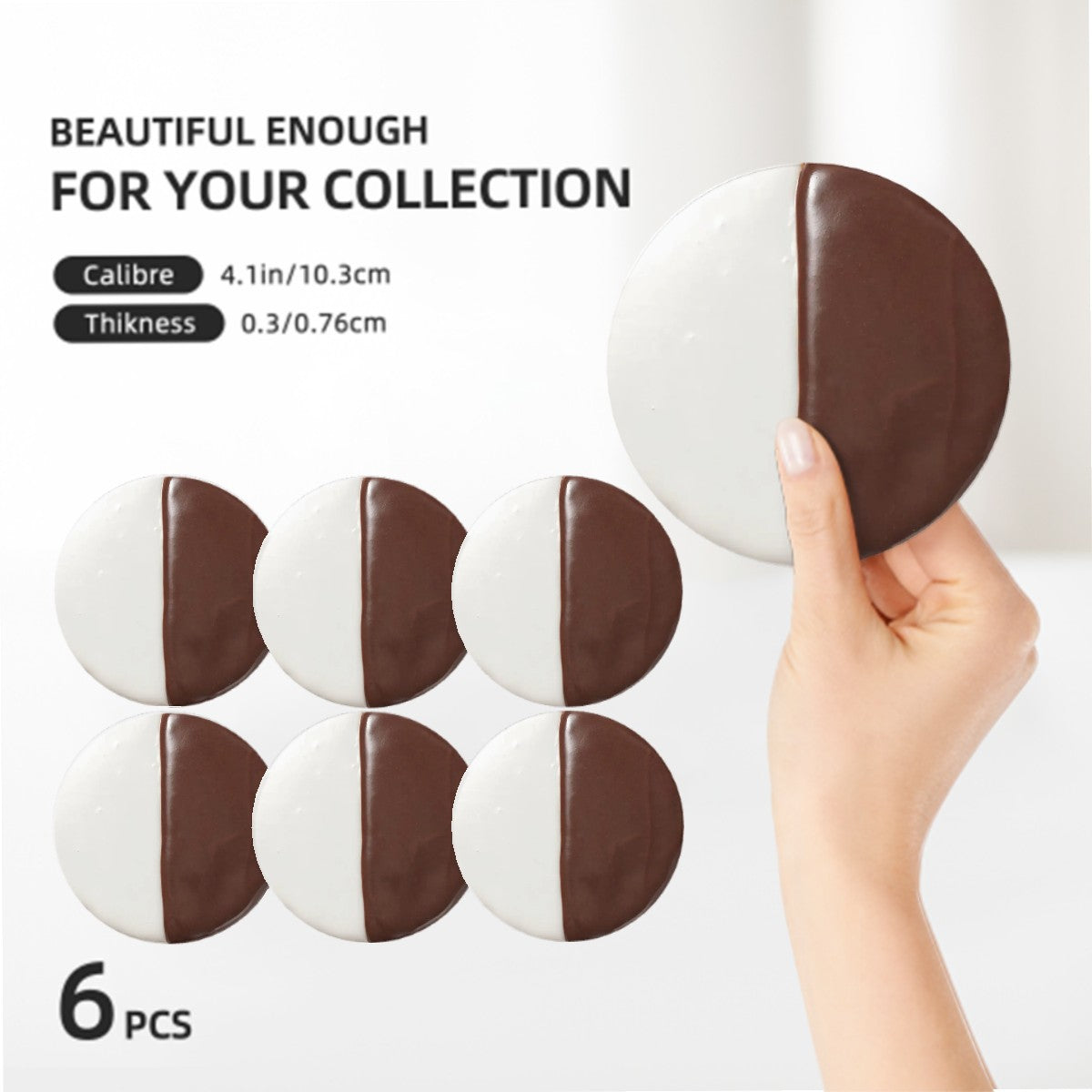 Black and White Cookie Round Ceramic Coasters Set of Six