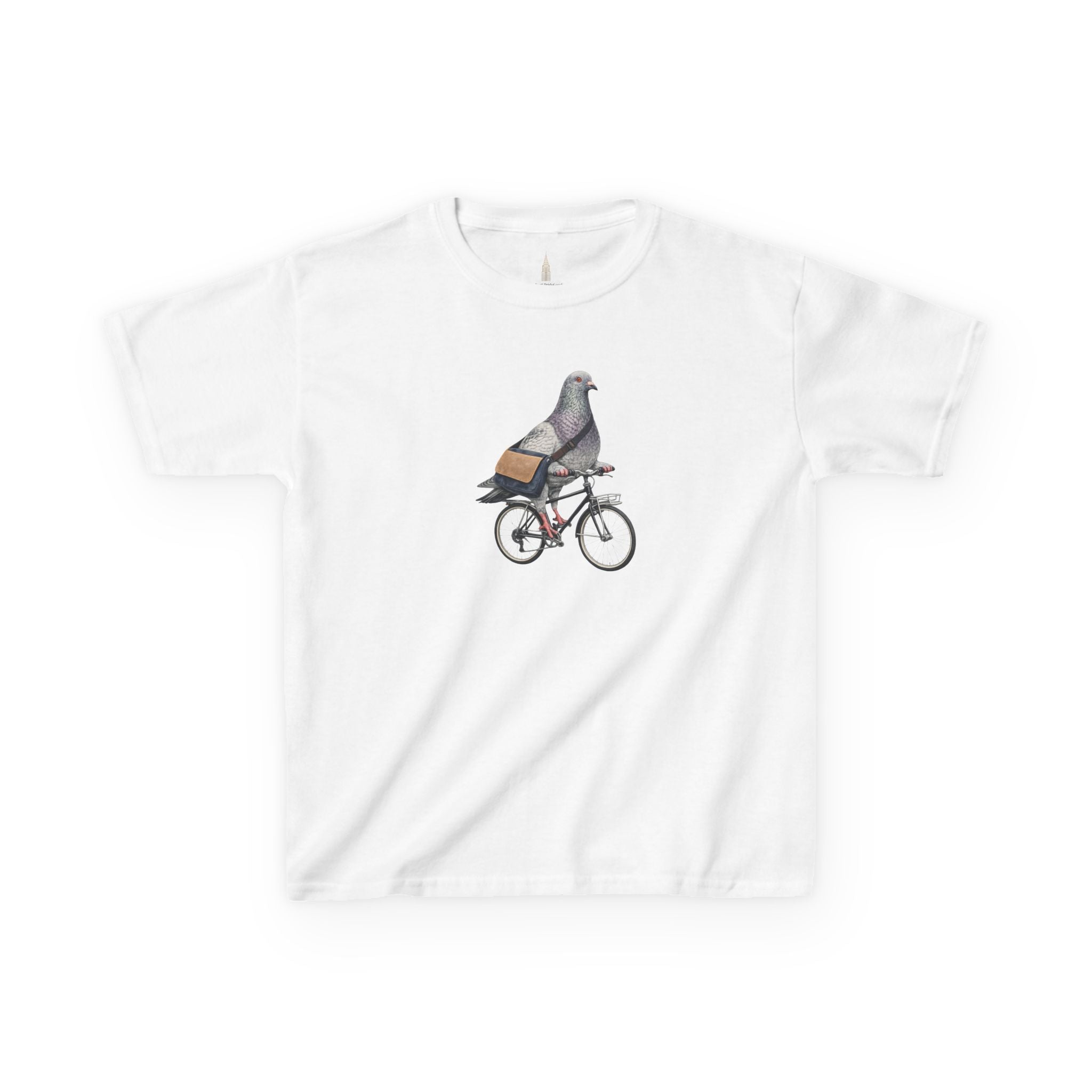 Customizable Midtown NYC Pigeon Bike Rider Kid Tee —  Cute Bird Bike Rider T-Shirt for Children
