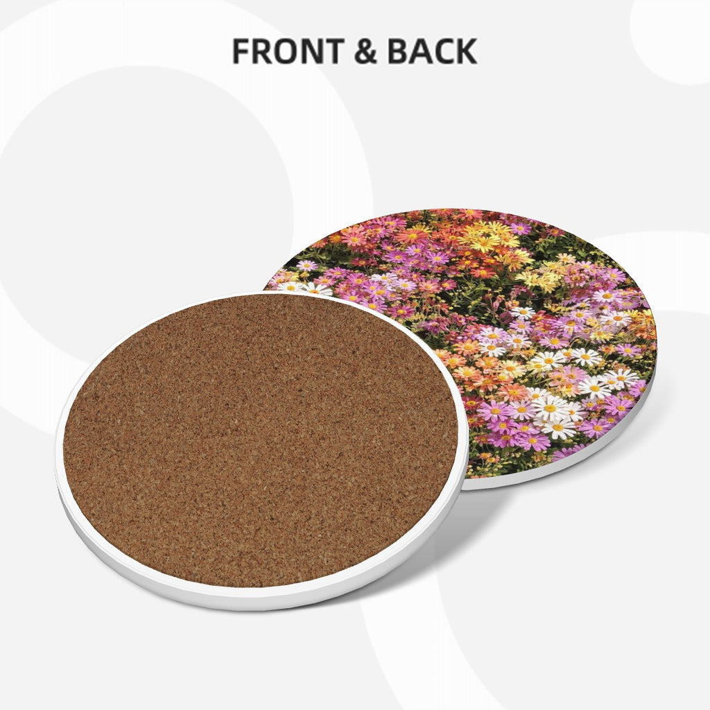 Central Park Korean Chrysanthemum Flowers Round Ceramic Coasters Set of Six