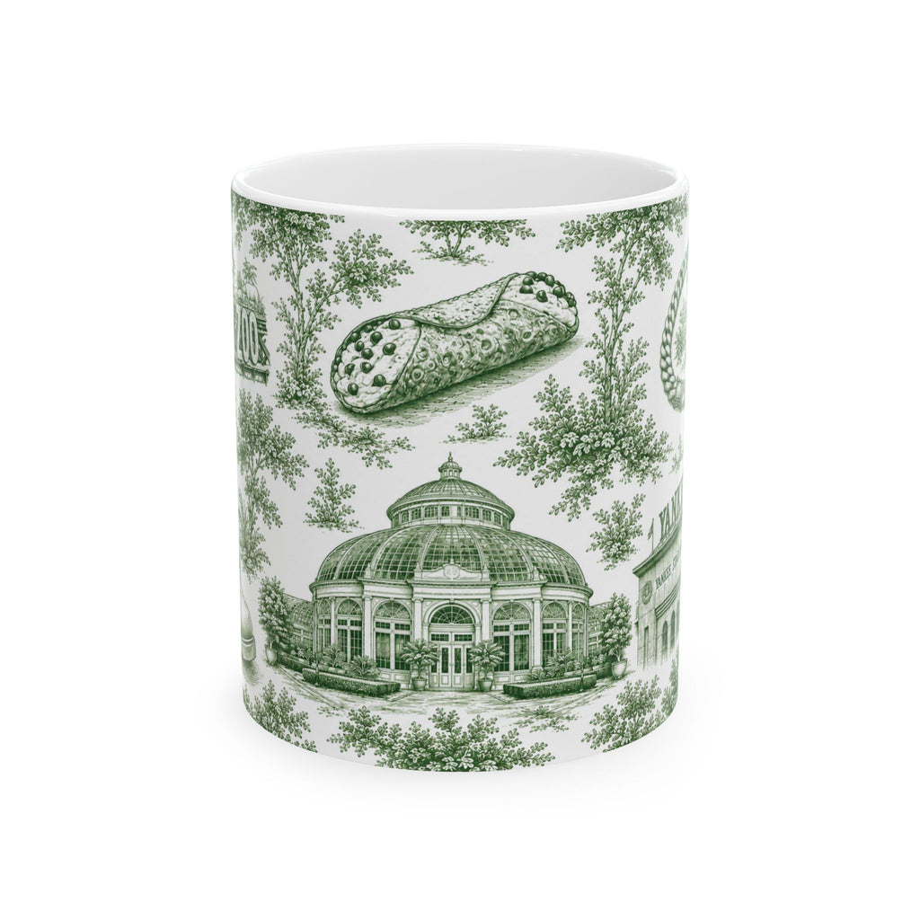 Bronx Green Toile de Jouy Mug | NYC Chinoiserie Ceramic Coffee Cup