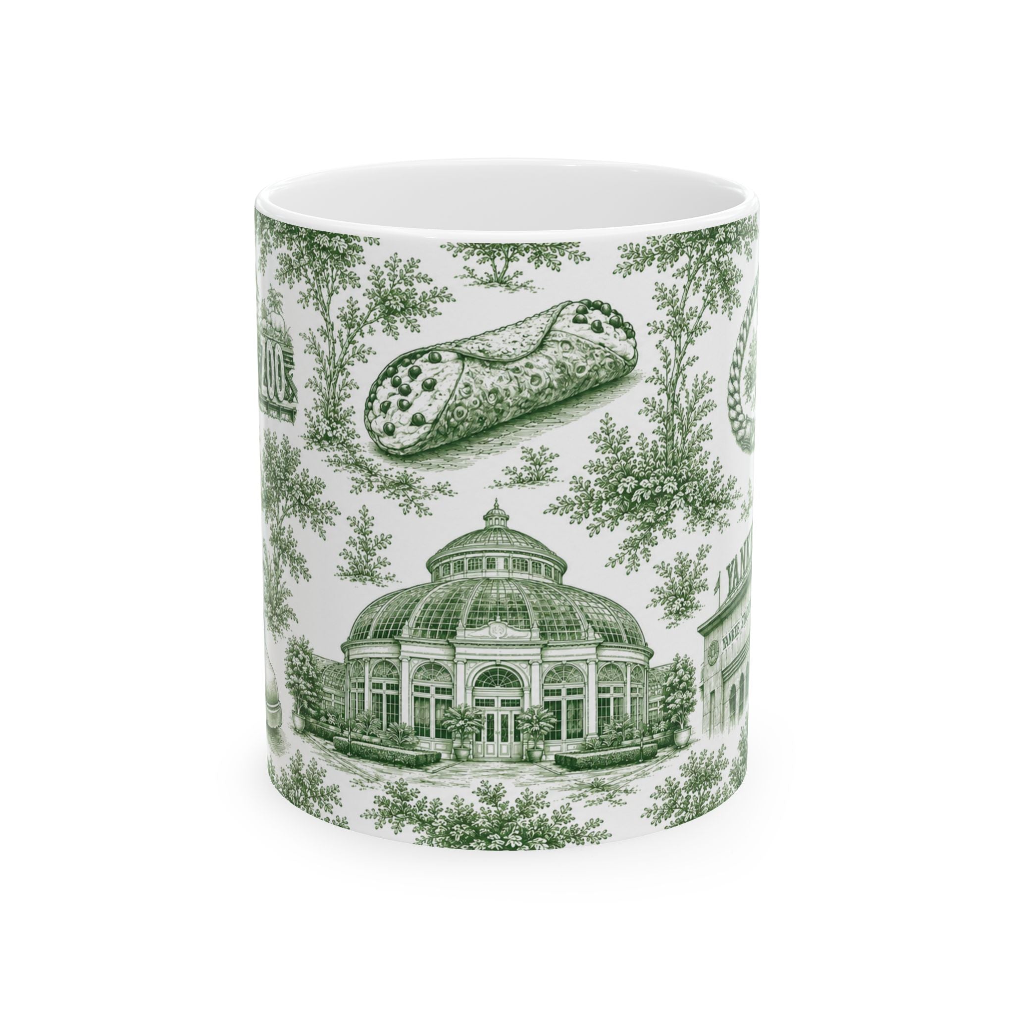 Bronx Green Toile de Jouy Mug | NYC Chinoiserie Ceramic Coffee Cup