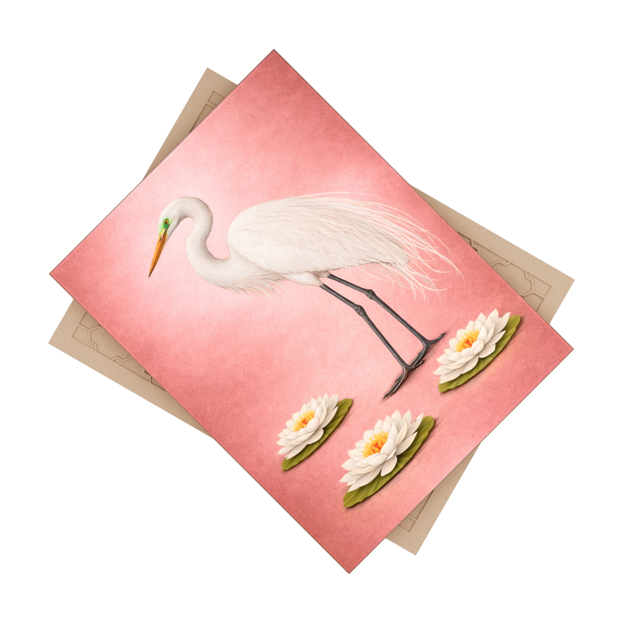 Jamaica Bay Art Deco Great Egret on Rose Gold Ceramic Shower Tile - Coastal Ceramic Bath Tile