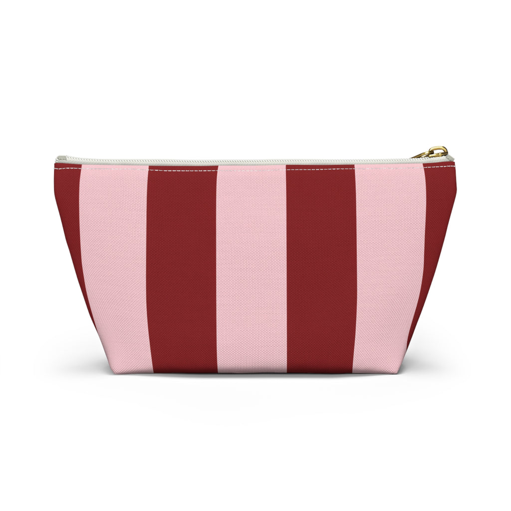 Customizable Striped Accessory Pouch — Pink & Red T-Bottom Makeup Bag