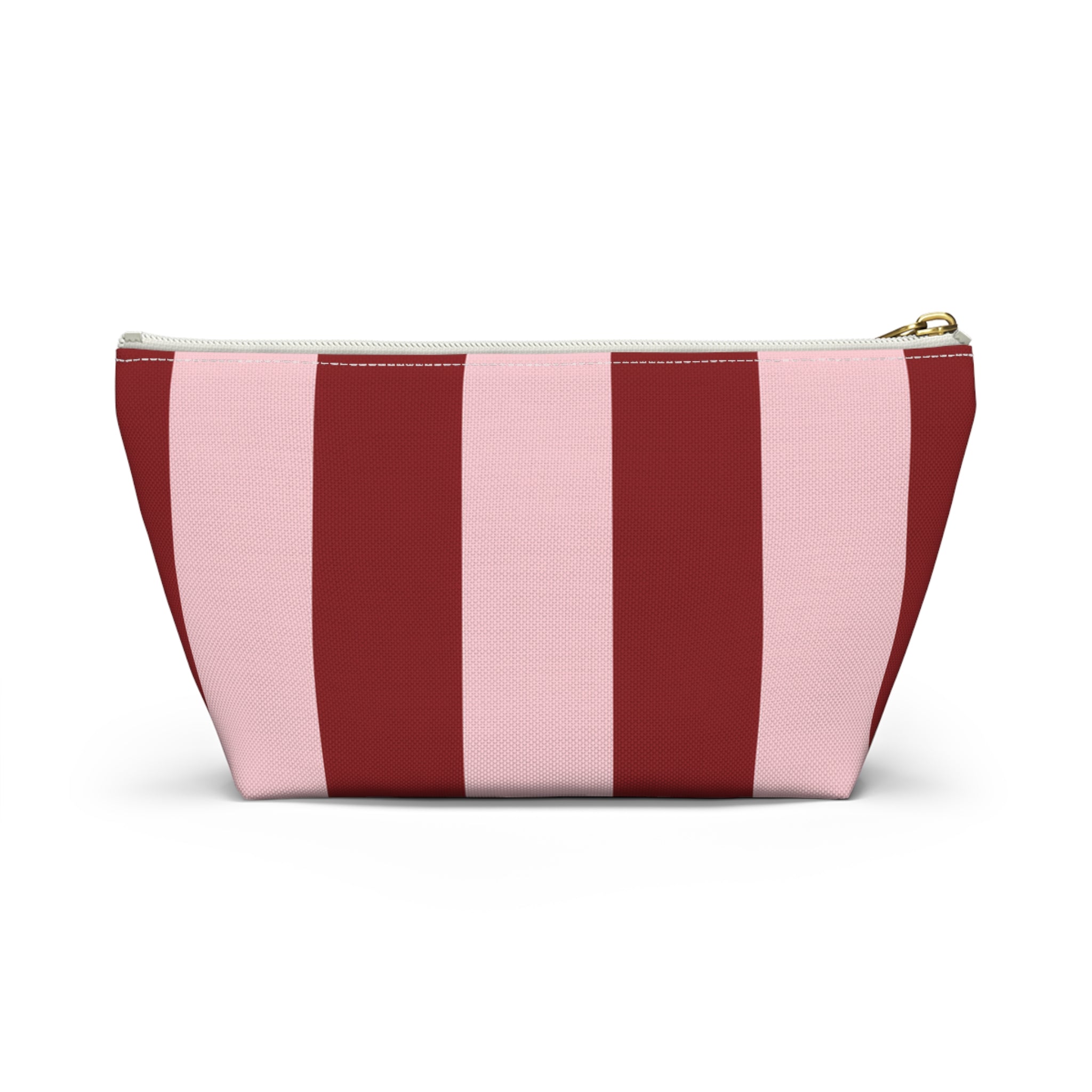Customizable Striped Accessory Pouch — Pink & Red T-Bottom Makeup Bag