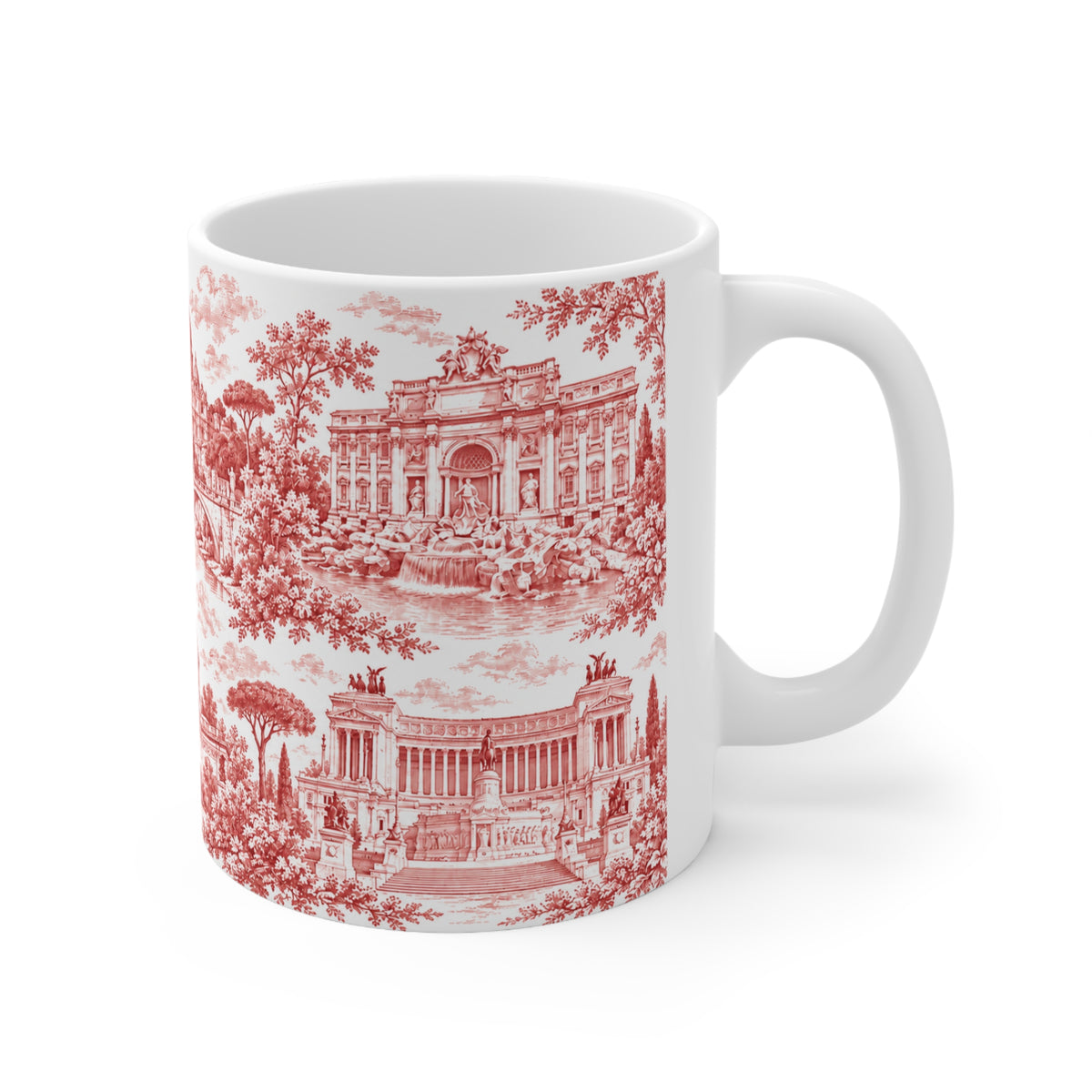Rome Red Toile de Jouy Ceramic Mug — (11oz; Ships from Europe)