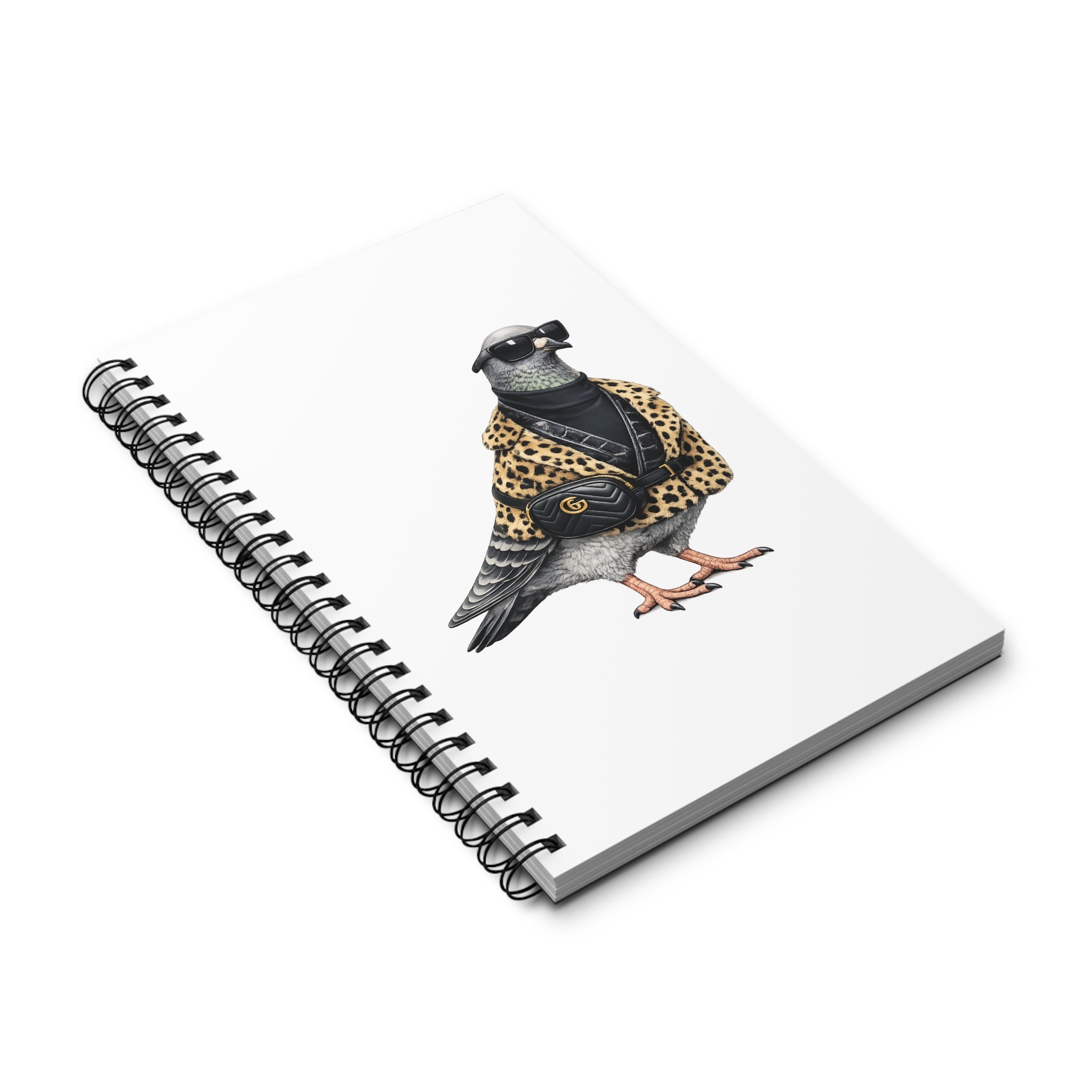 Customizable Staten Island NYC Pigeon Spiral Journal | Leopard Print Bird Lovers Notebook