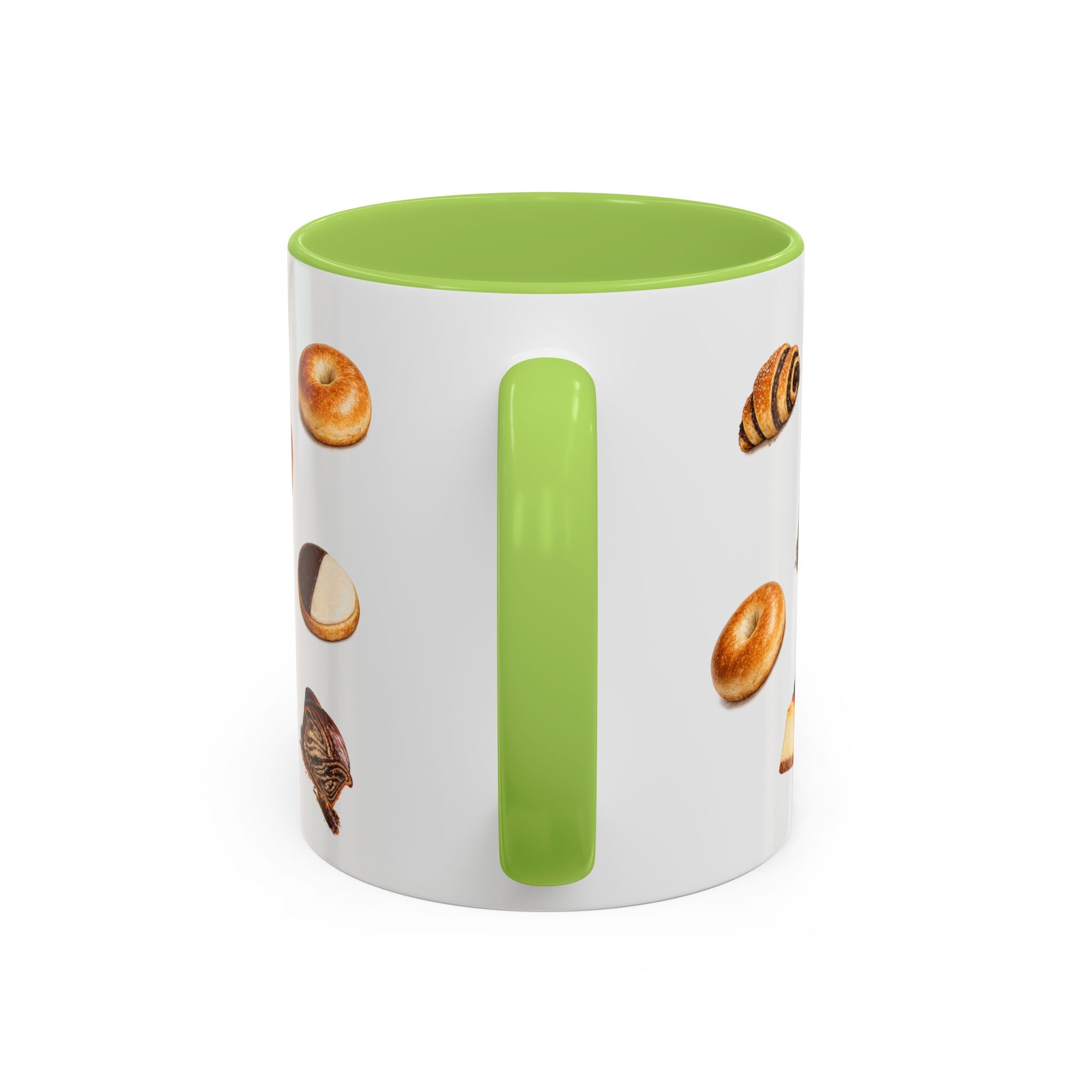 NYC Kosher Bakery Pattern Mug | Babka Cheesecake Rugelach Black + White Cookie Challah Bagel 11oz Ceramic Coffee Cup