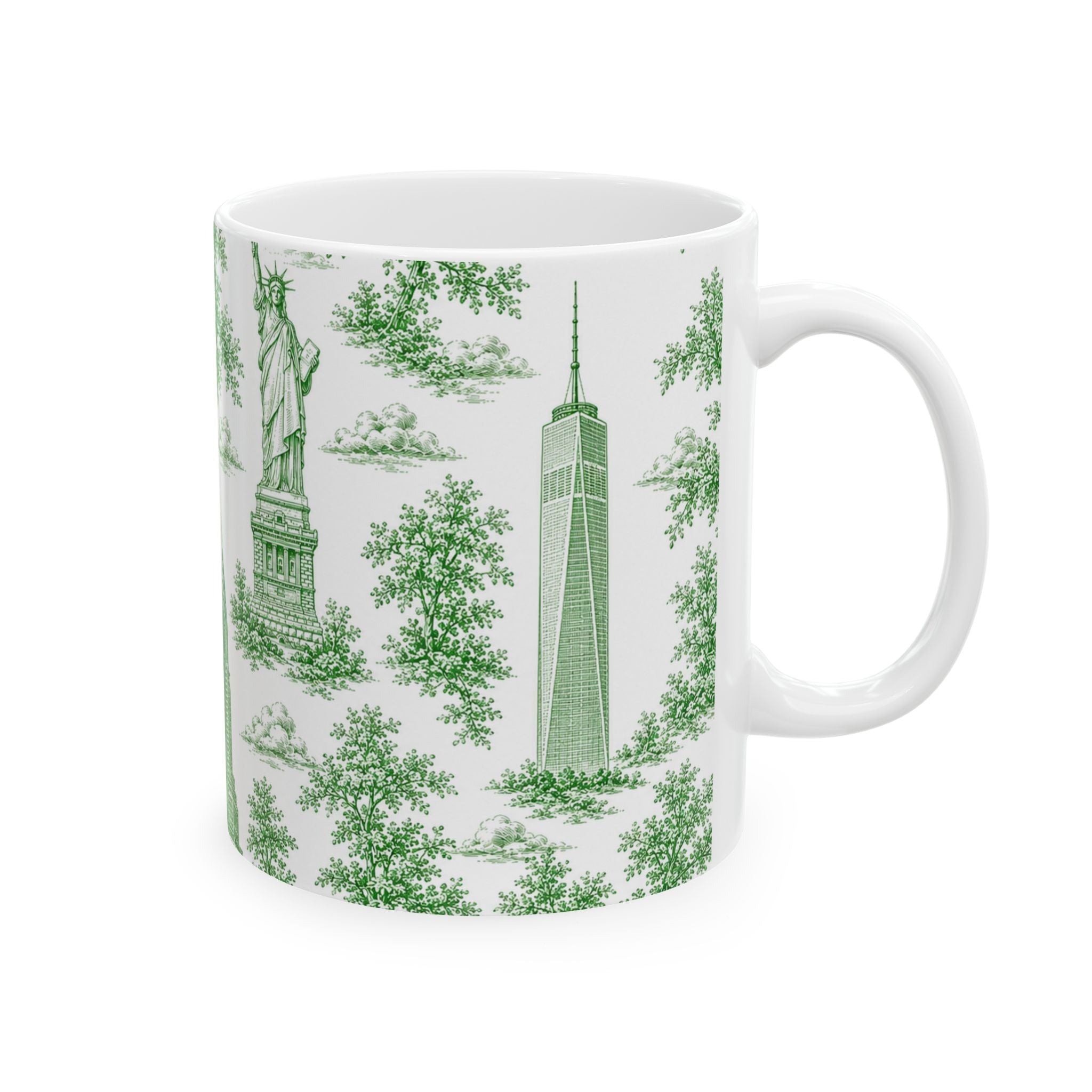 Manhattan Green Toile de Jouy mug | New York City Chinoiserie Ceramic Mug