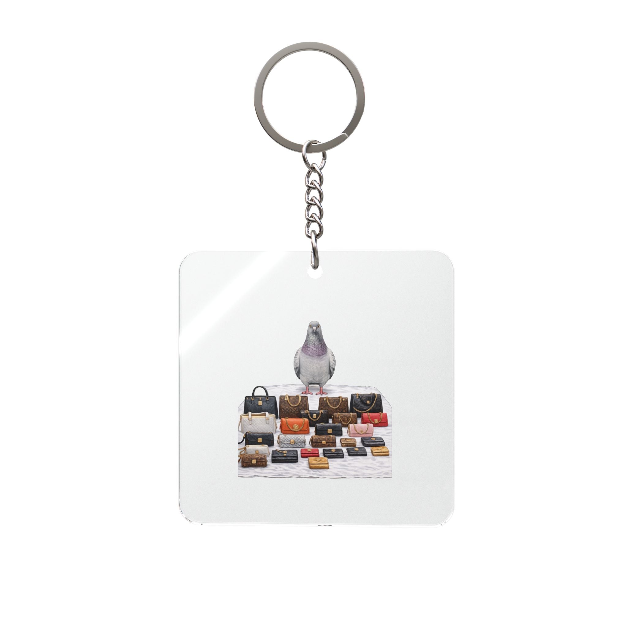 Customizable Canal Street NYC Pigeon Square Keychain | Luxury Handbags Bird Lovers Bag Charm Keyring Gift
