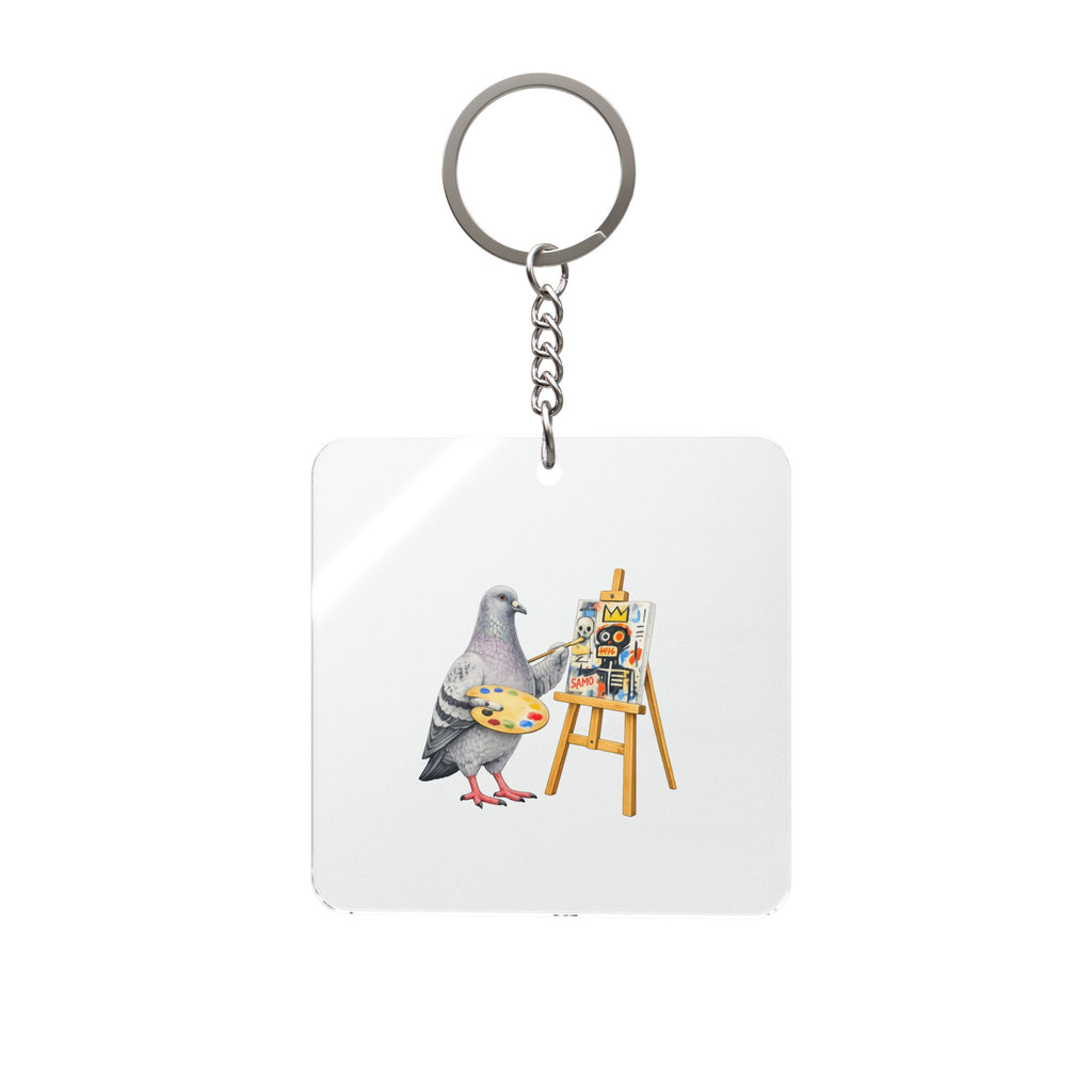Customizable SoHo NYC Pigeon Square Keychain | New York Basquiat Artist Painter Bird Lovers Keyring Gift