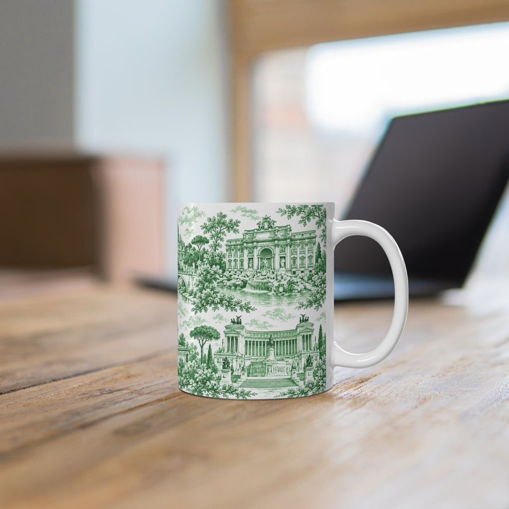 Rome Green Toile de Jouy Ceramic Mug —  (11oz; Ships from Europe)