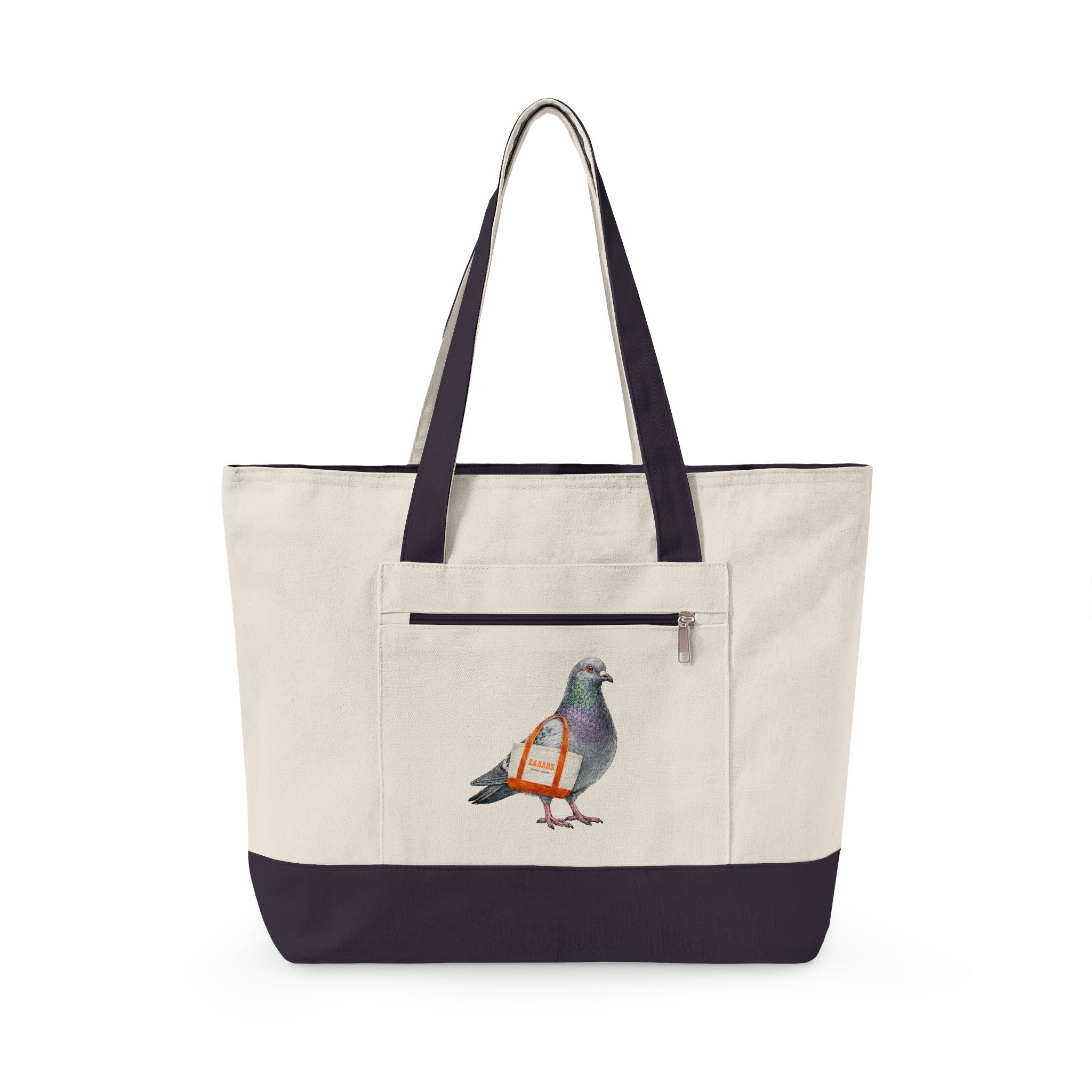 Upper West Side NYC Pigeon Zippered Canvas Grocery Tote    The New Yorker UWS Bird Lovers Grocery Bag