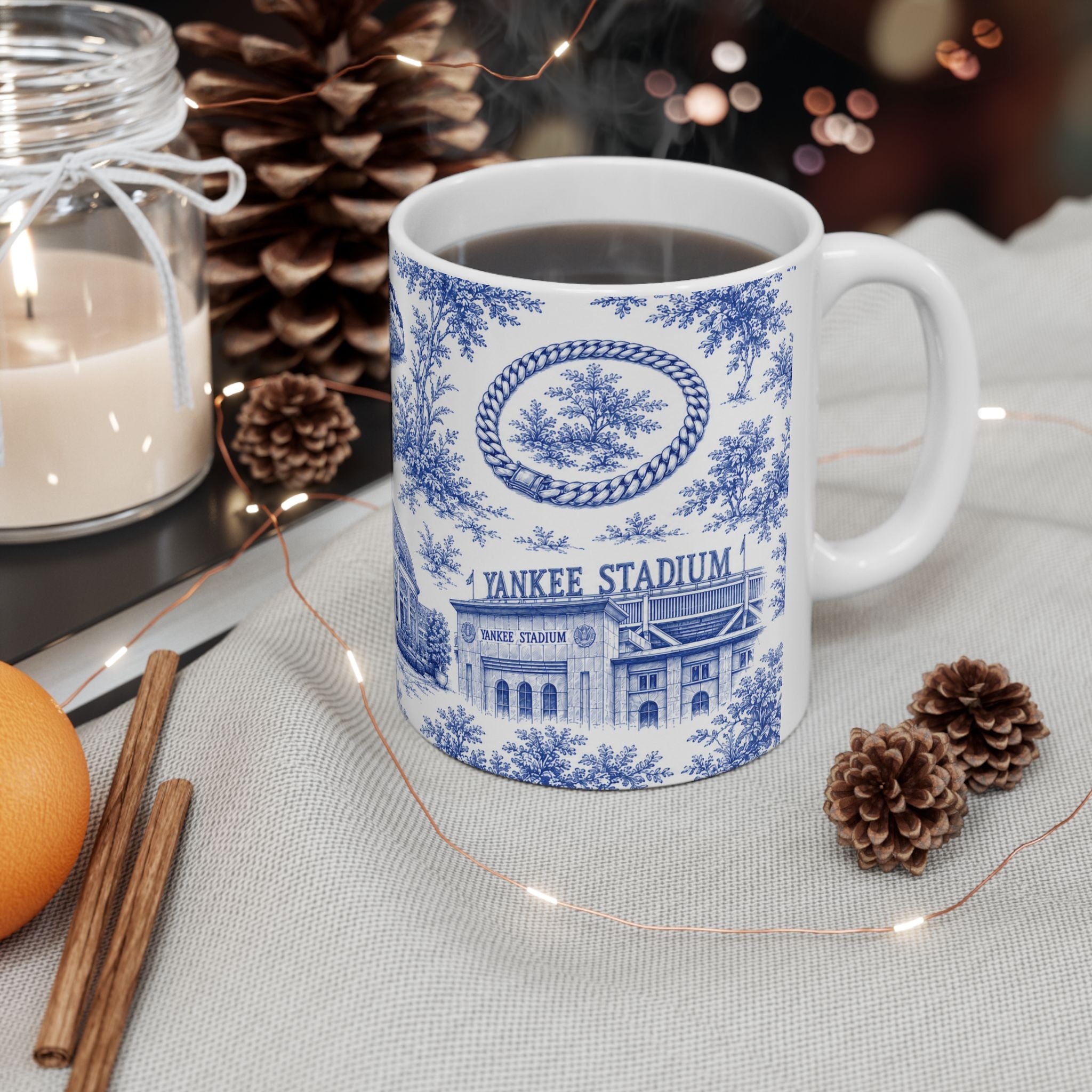 Bronx Blue Toile de Jouy Mug | NYC Chinoiserie Ceramic Coffee Cup