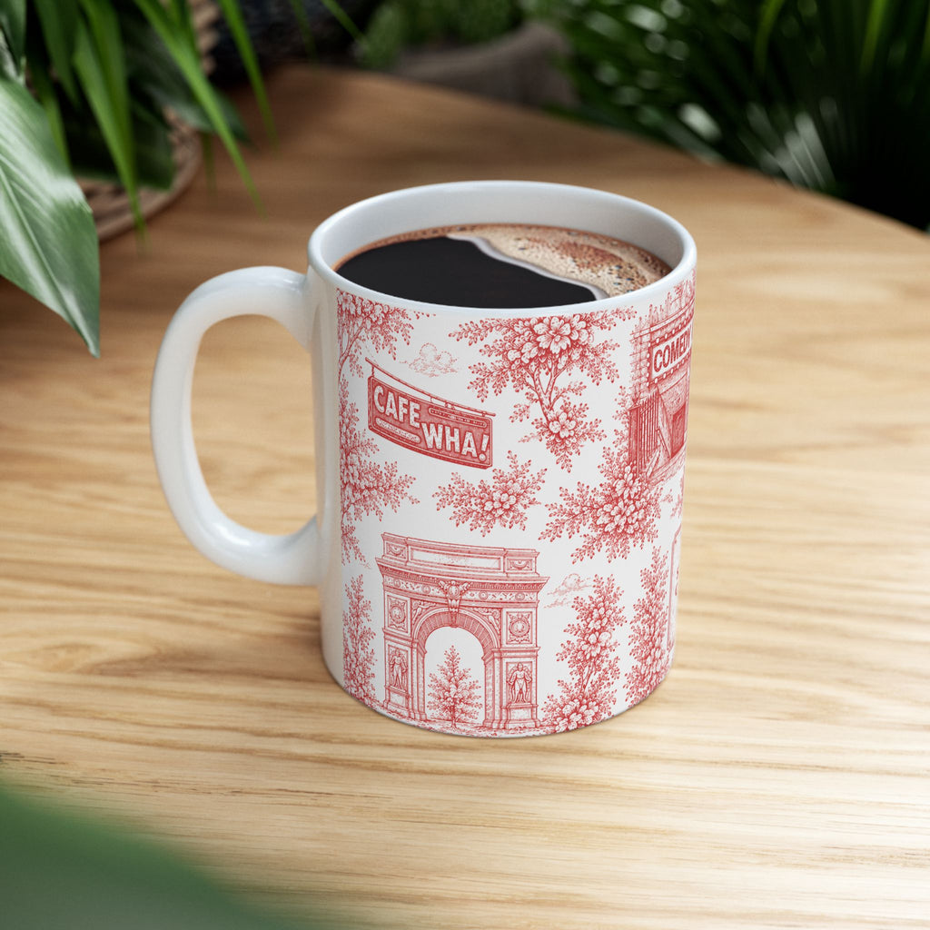 Greenwich Village Red Toile de Jouy Mug | NYC Chinoiserie Ceramic Coffee Cup