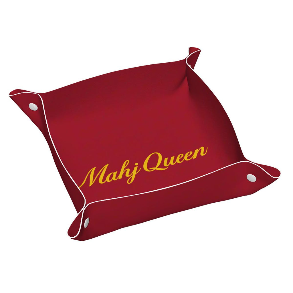 Mahj Queen Maroon PVC Leather Mahjong Dice Tray Red Canvas