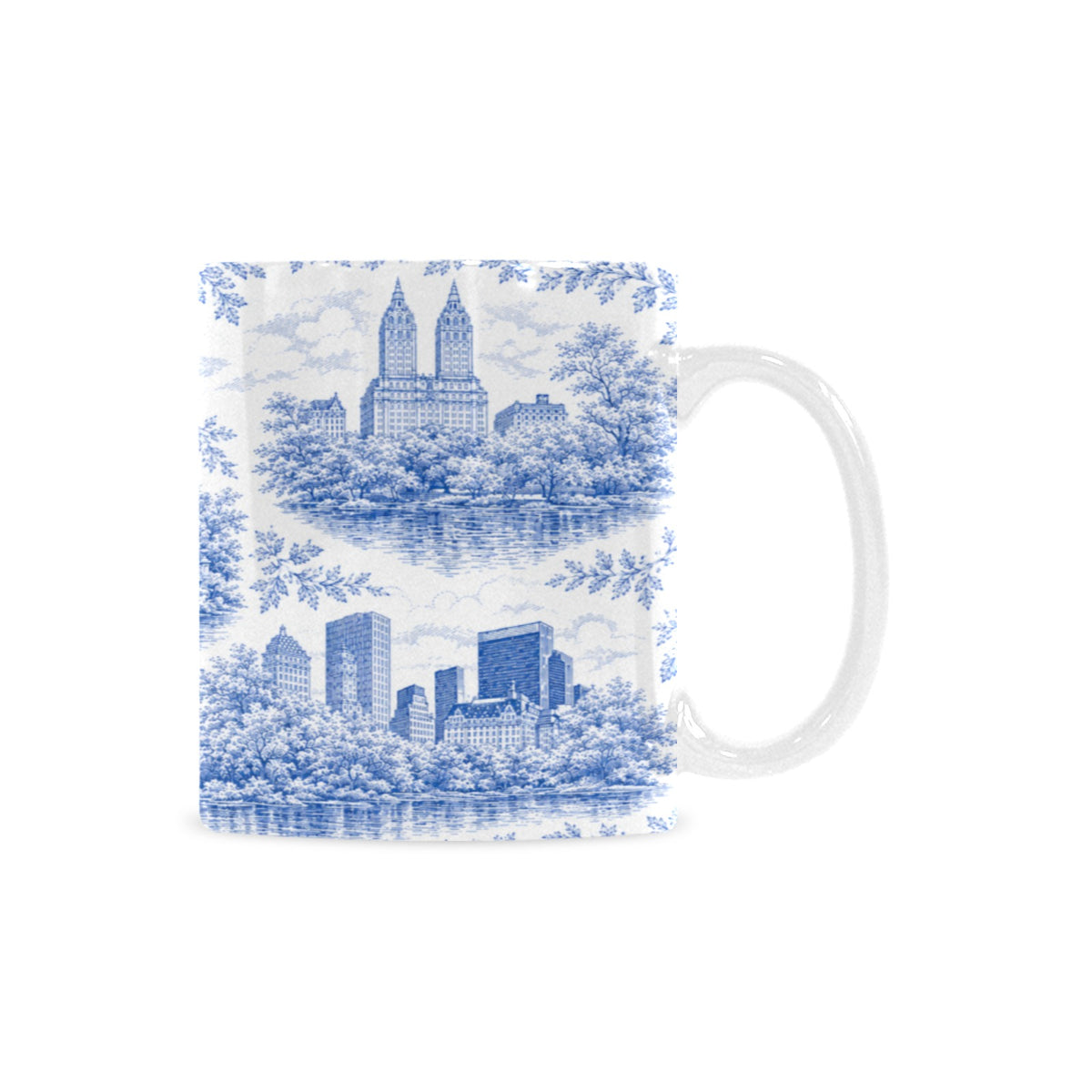 Central Park Blue Toile de Jouy Mug | Manhattan Chinoiserie Ceramic Coffee Cup Custom White Mug (11oz)