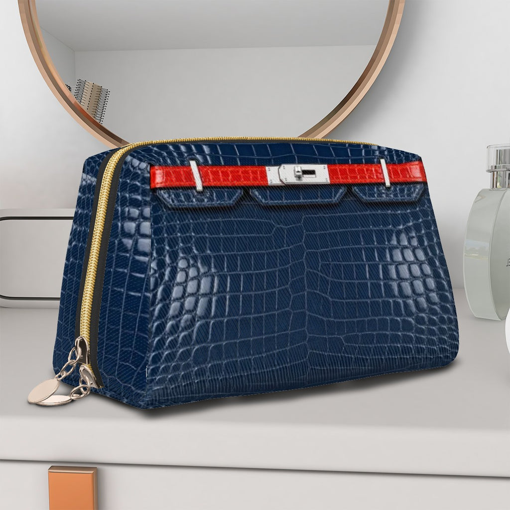 Canal Street Navy Croc PVC Leather Makeup Bag