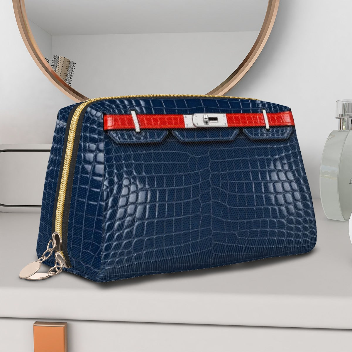 Canal Street Navy Croc PVC Leather Makeup Bag
