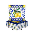 Little Italy Amalfi Blue and White with Lemon Majolica Tile-Style Coaster Set of Six