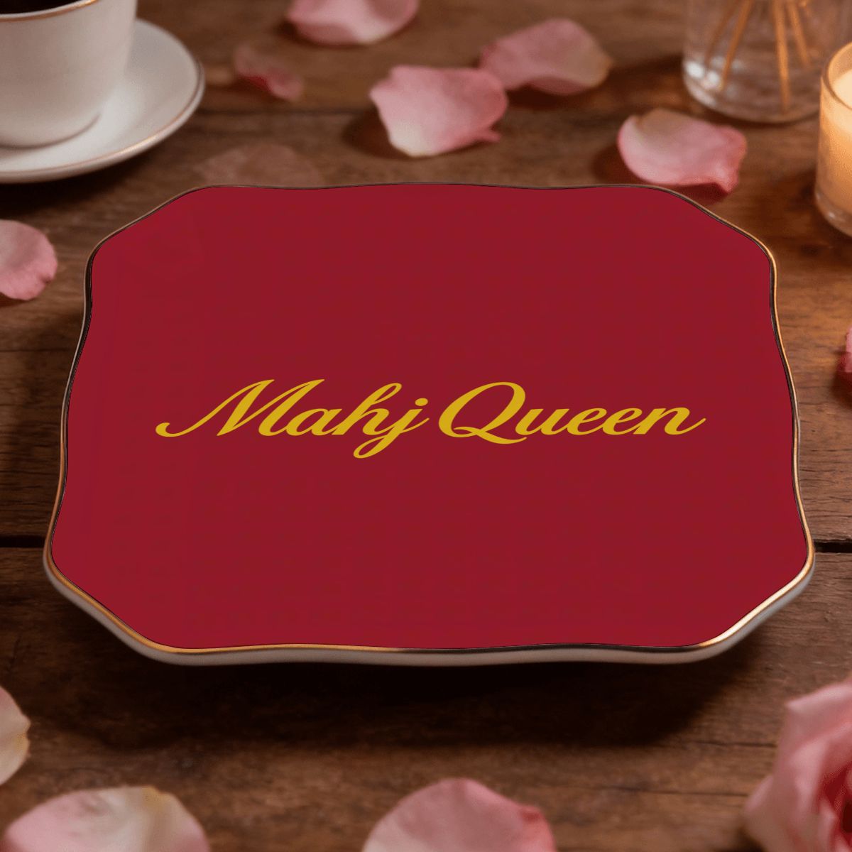Mahj Queen Maroon Burgundy Mahjong Dice and Trinket Tray