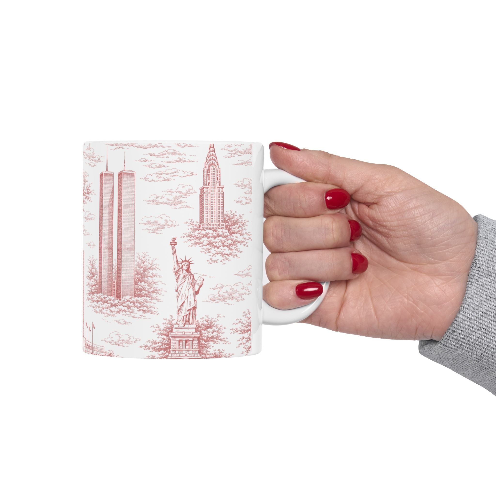 Manhattan Red Toile de Jouy Mug | New York City Chinoiserie Ceramic Coffee Cup