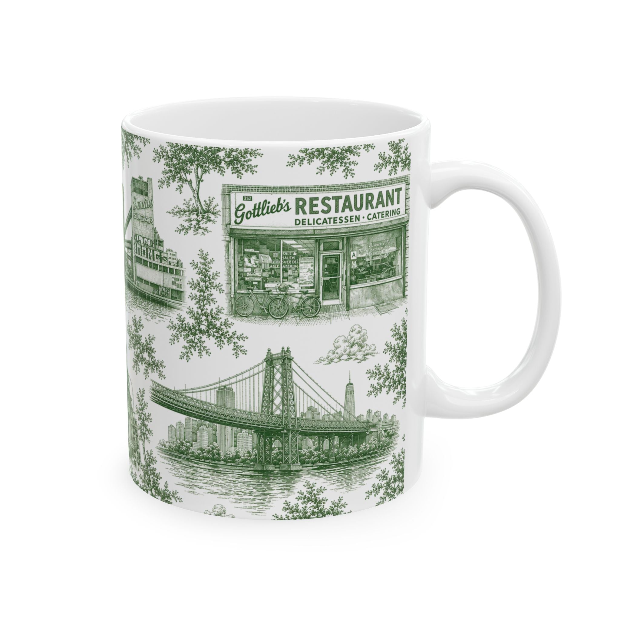 Williamsburg Green Toile de Jouy Mug | Brooklyn Chinoiserie Ceramic Coffee Cup