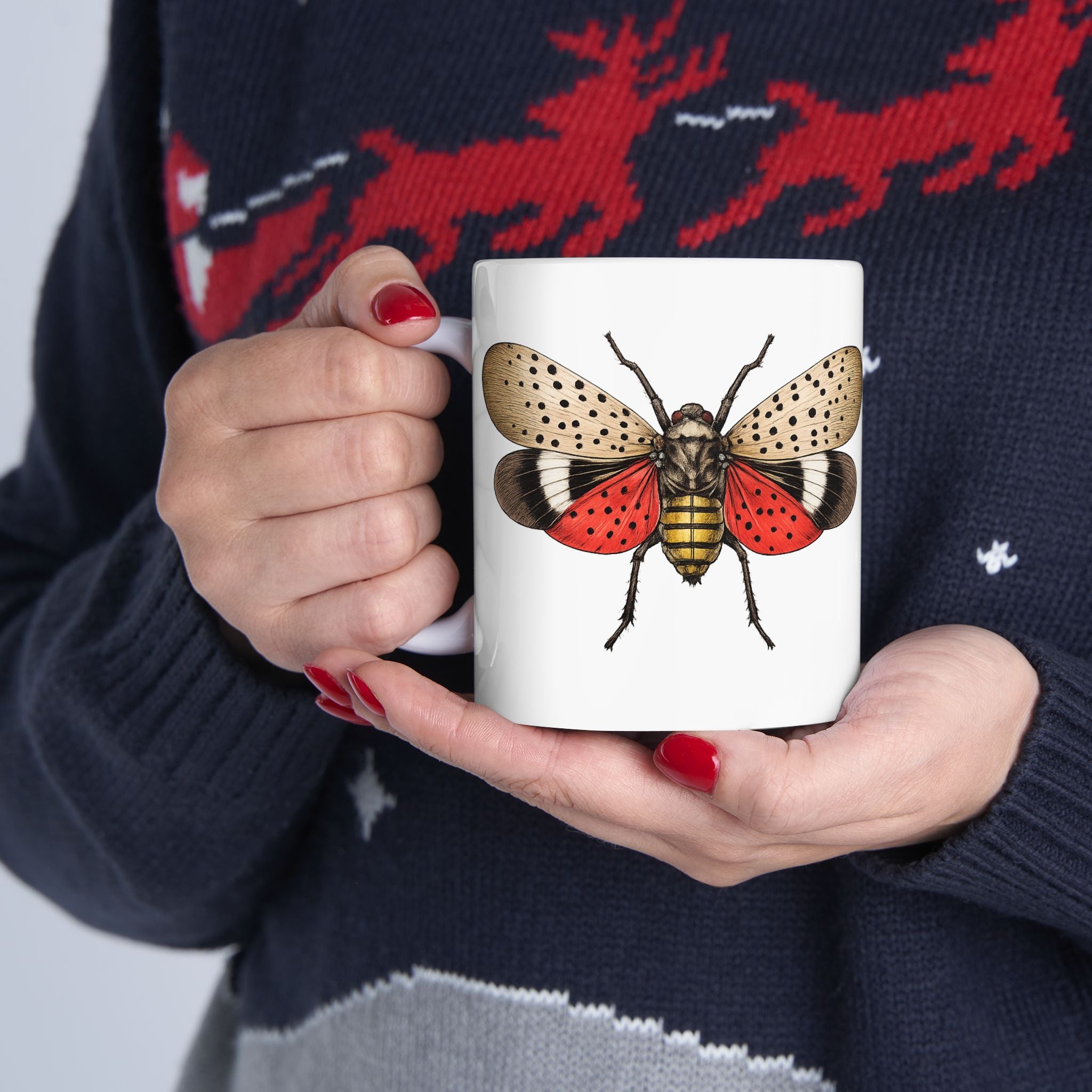 NYC Spotted Lanternfly Ceramic Mug – New York Summer Insect Illustration 11oz