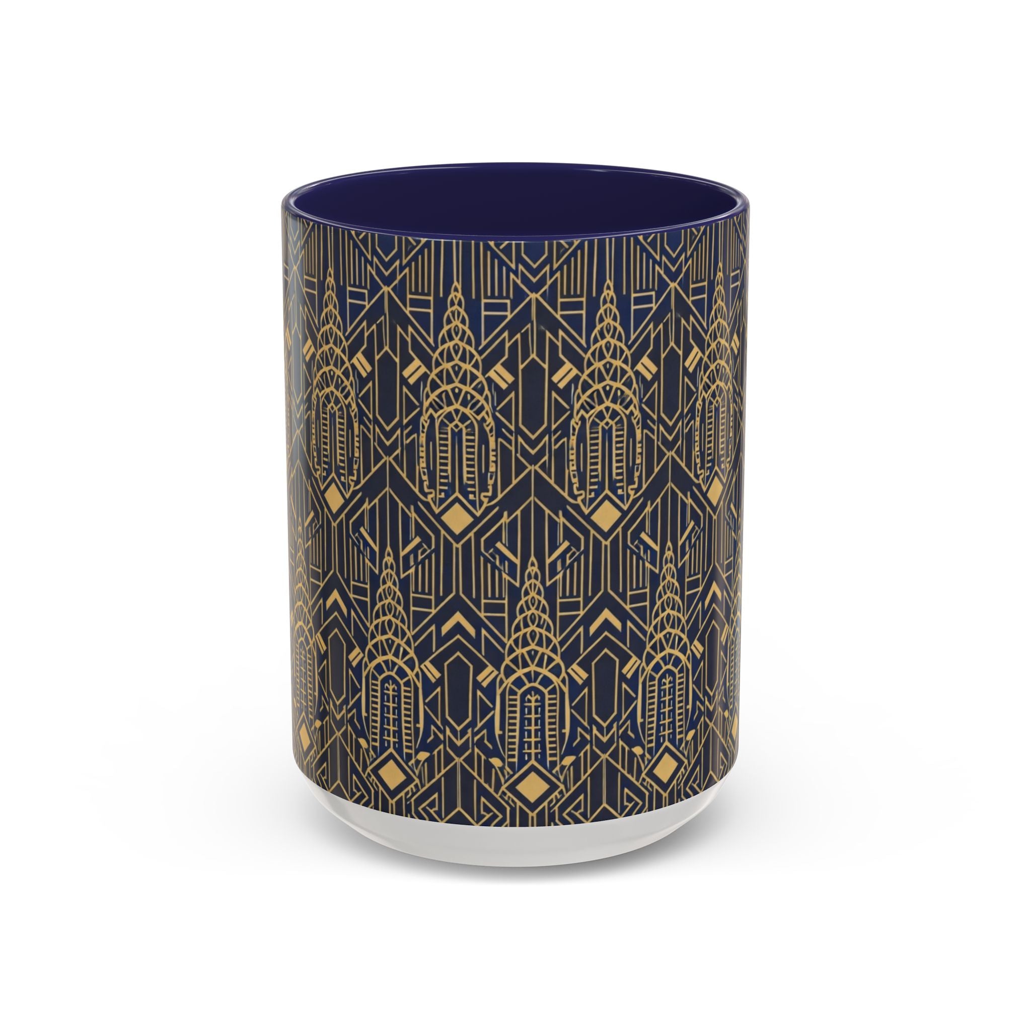 Art Deco Chrysler Building Navy & Gold Accent Coffee Mug — Manhattan Art Deco Pattern 11 oz