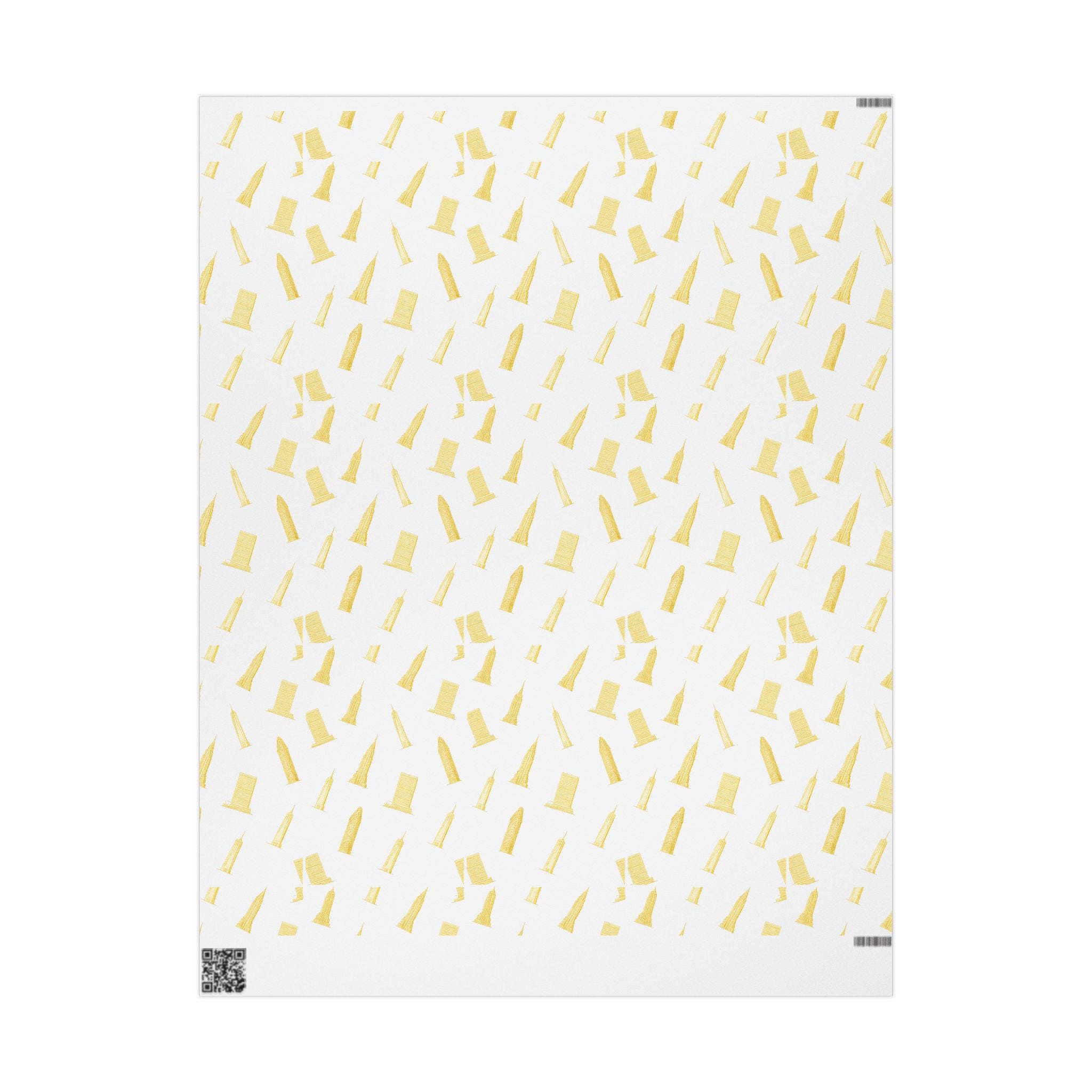 NYC Architecture Gold Pattern Gift Wrap Paper | Iconic New York Buildings Empire State Chrysler Flatiron Wrapping Paper