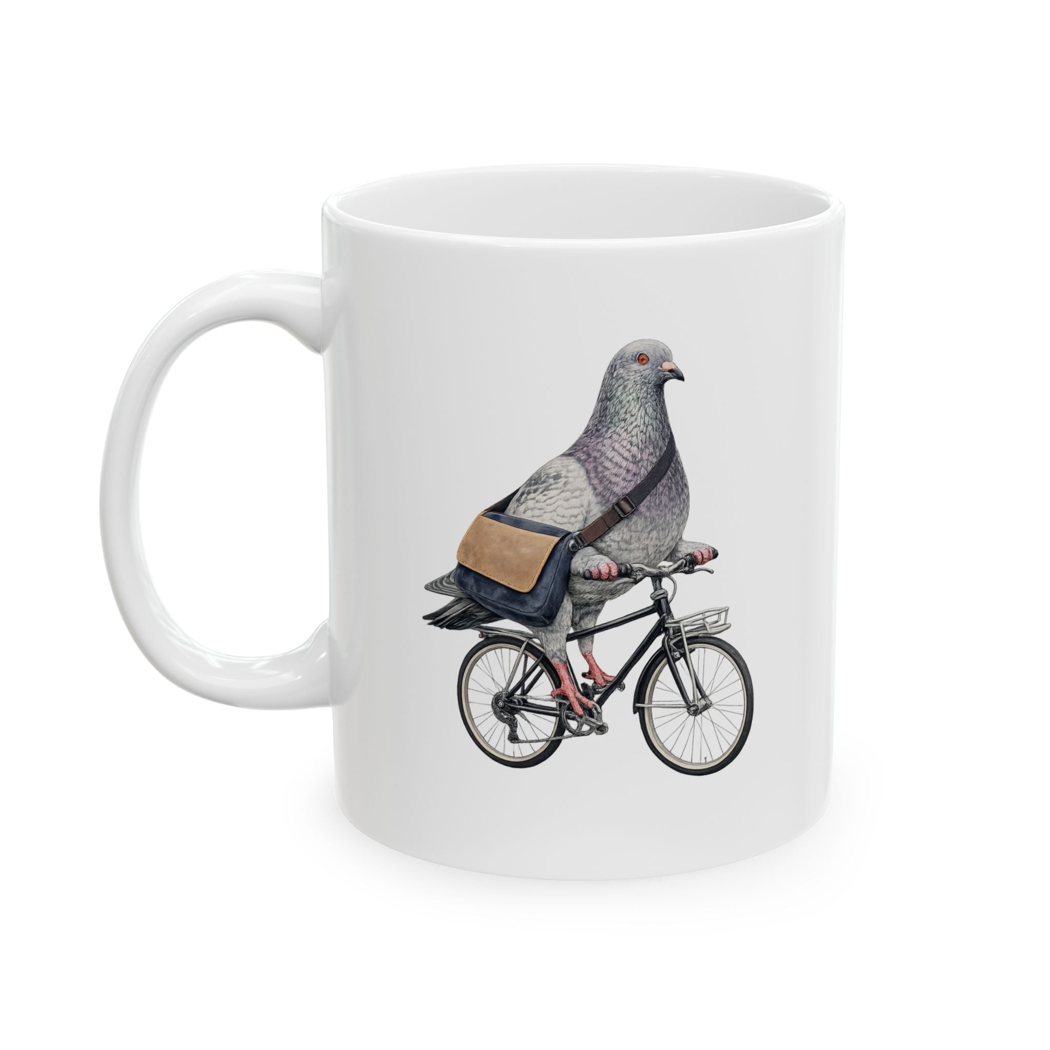 Customizable Midtown NYC Pigeon Mug | New York Bike Messenger Bird Lovers Ceramic Coffee Cup