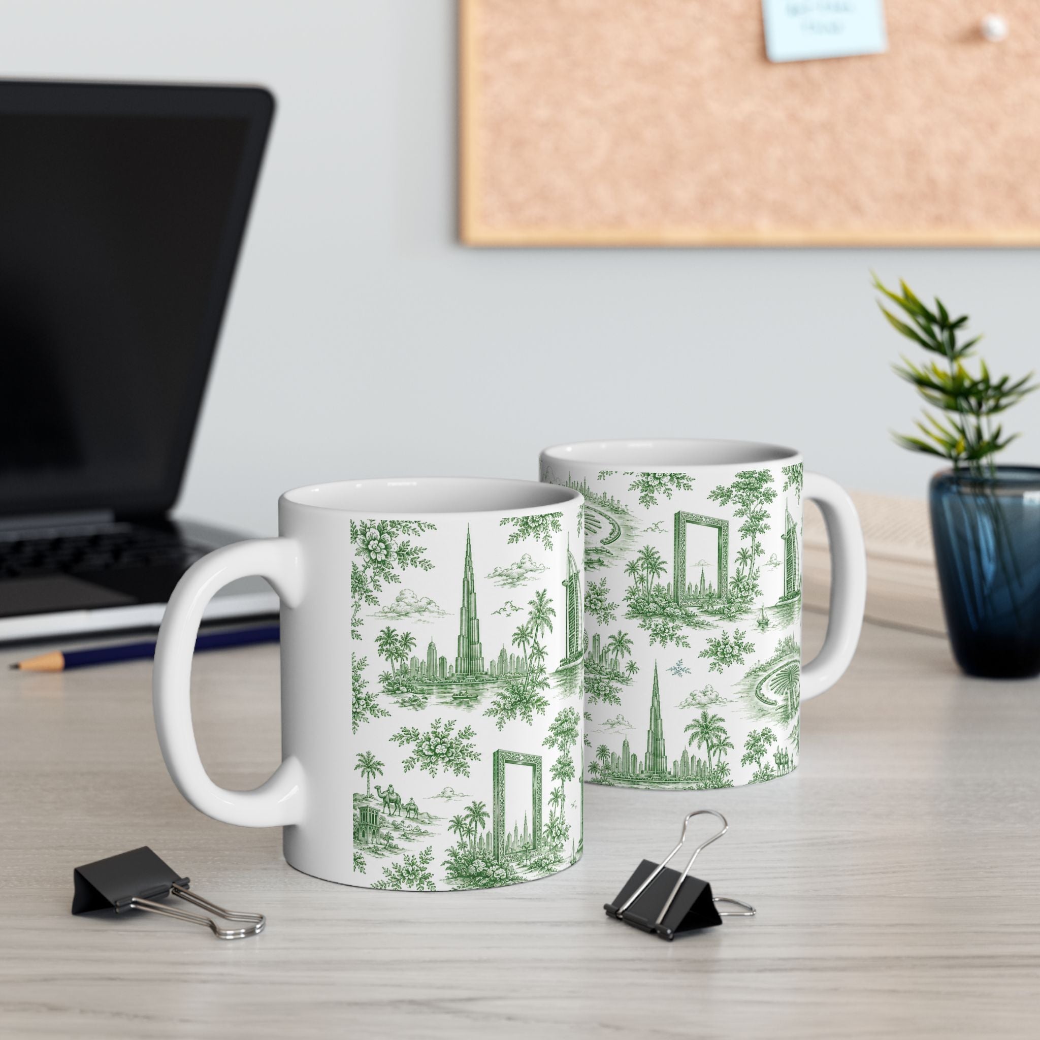 Dubai Green Toile de Jouy Ceramic Mug — Ceramic 11oz Coffee Cup