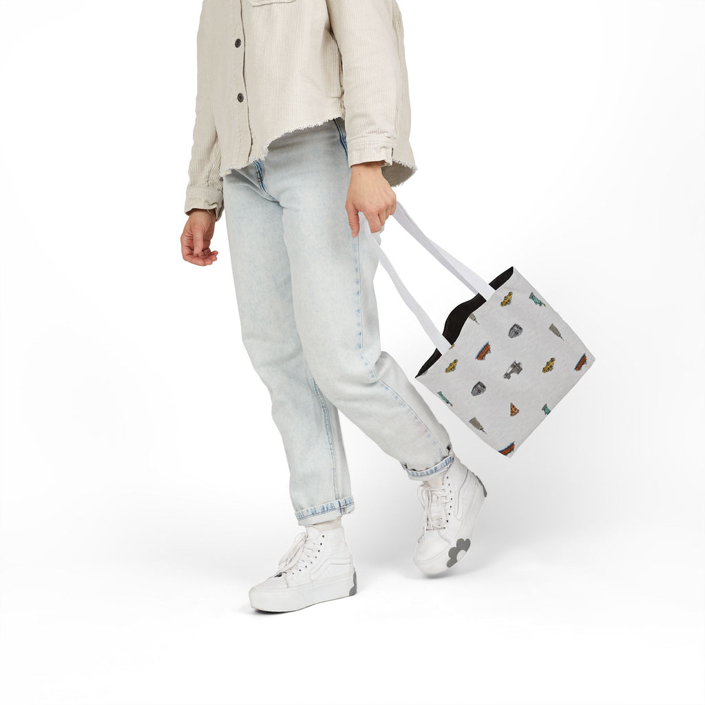 Copy of Icons of New York City Pink Canvas Tote — Statue of Liberty, Pizza & Taxi Pattern