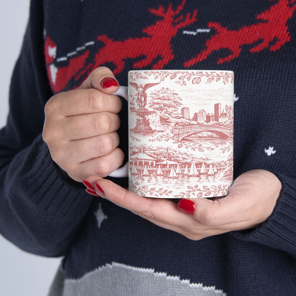 Central Park Red Toile de Jouy Mug | NYC Chinoiserie Ceramic Coffee Cup