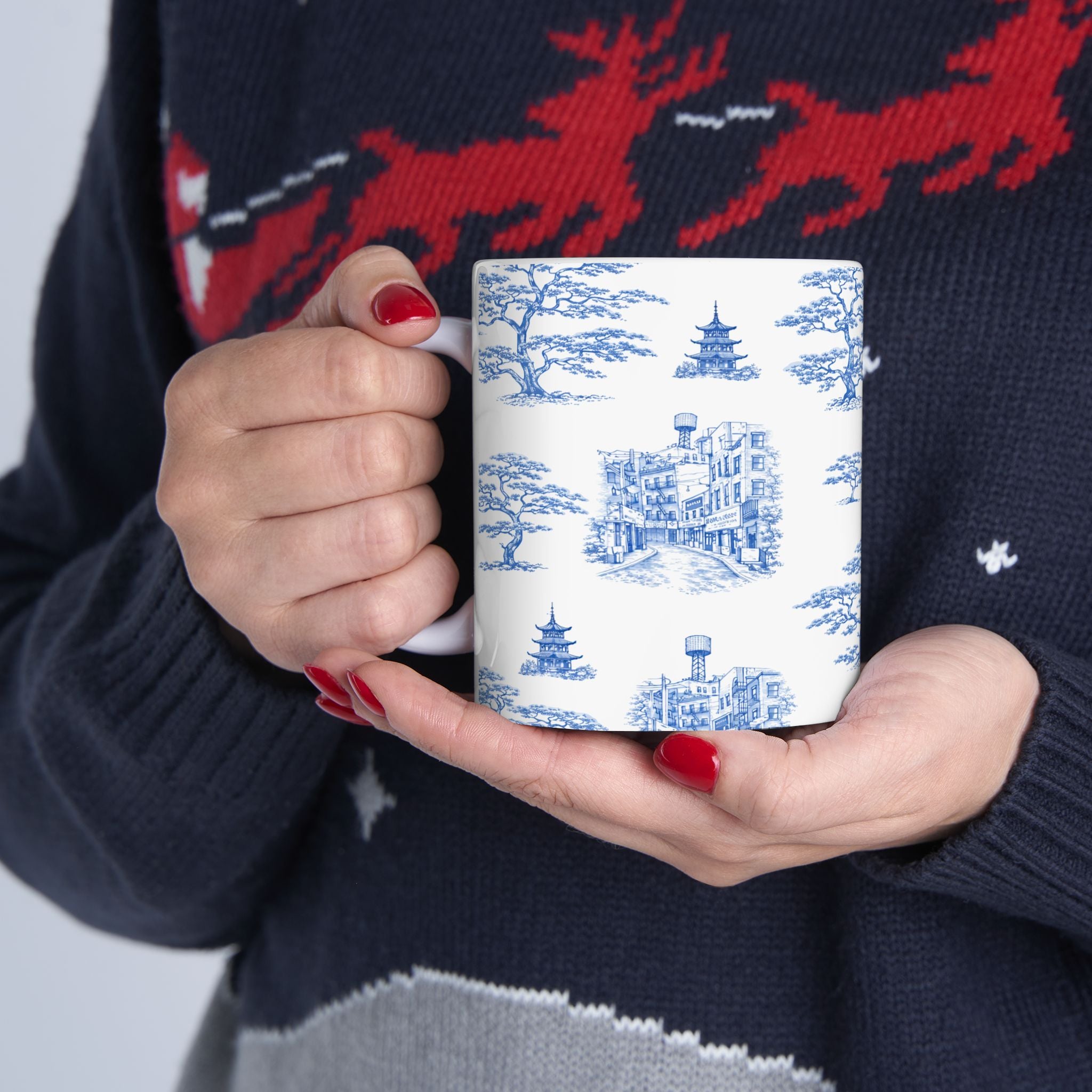 Chinatown Doyers Street Blue Toile de Jouy Mug | New York City Chinoiserie Ceramic Mug 11oz