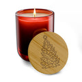 Engraved Manhattan Christmas Tree Soy Candle 14oz - Holiday Scented Candle with Bamboo Lid
