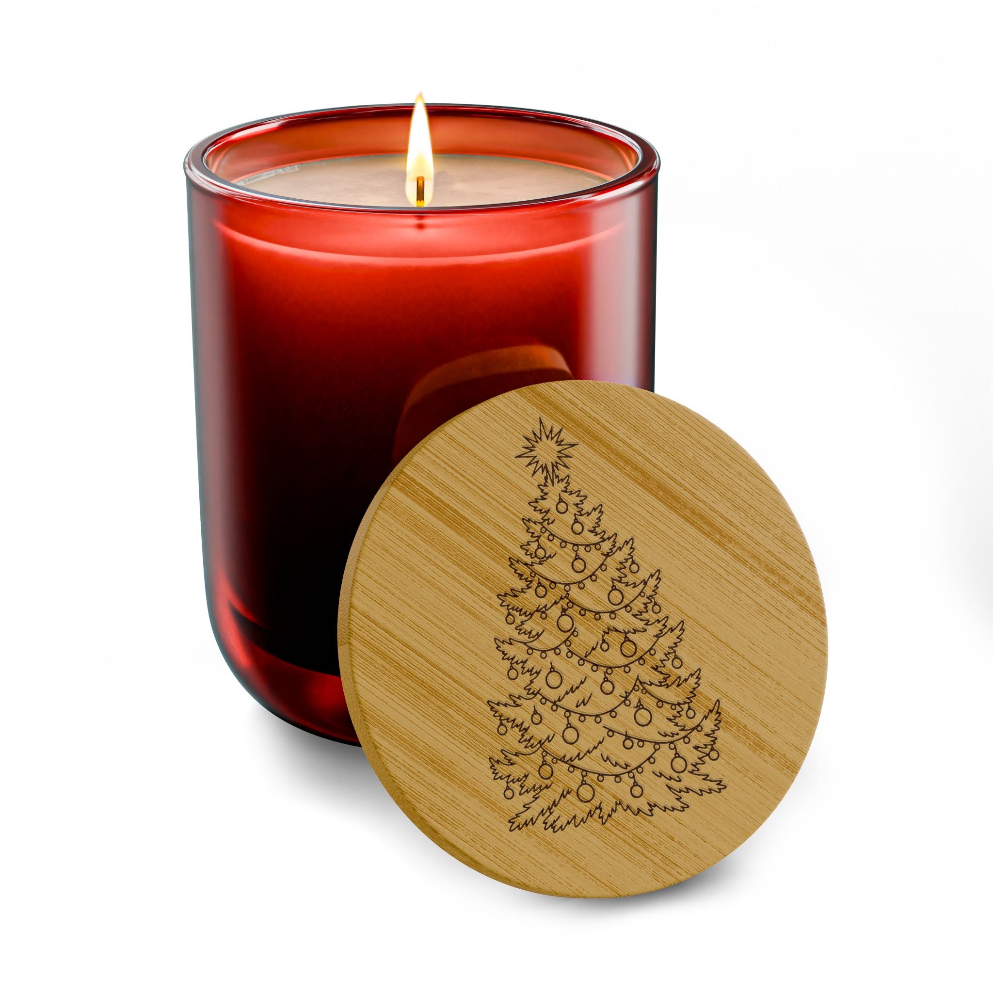 Engraved Manhattan Christmas Tree Soy Candle 14oz - Holiday Scented Candle with Bamboo Lid